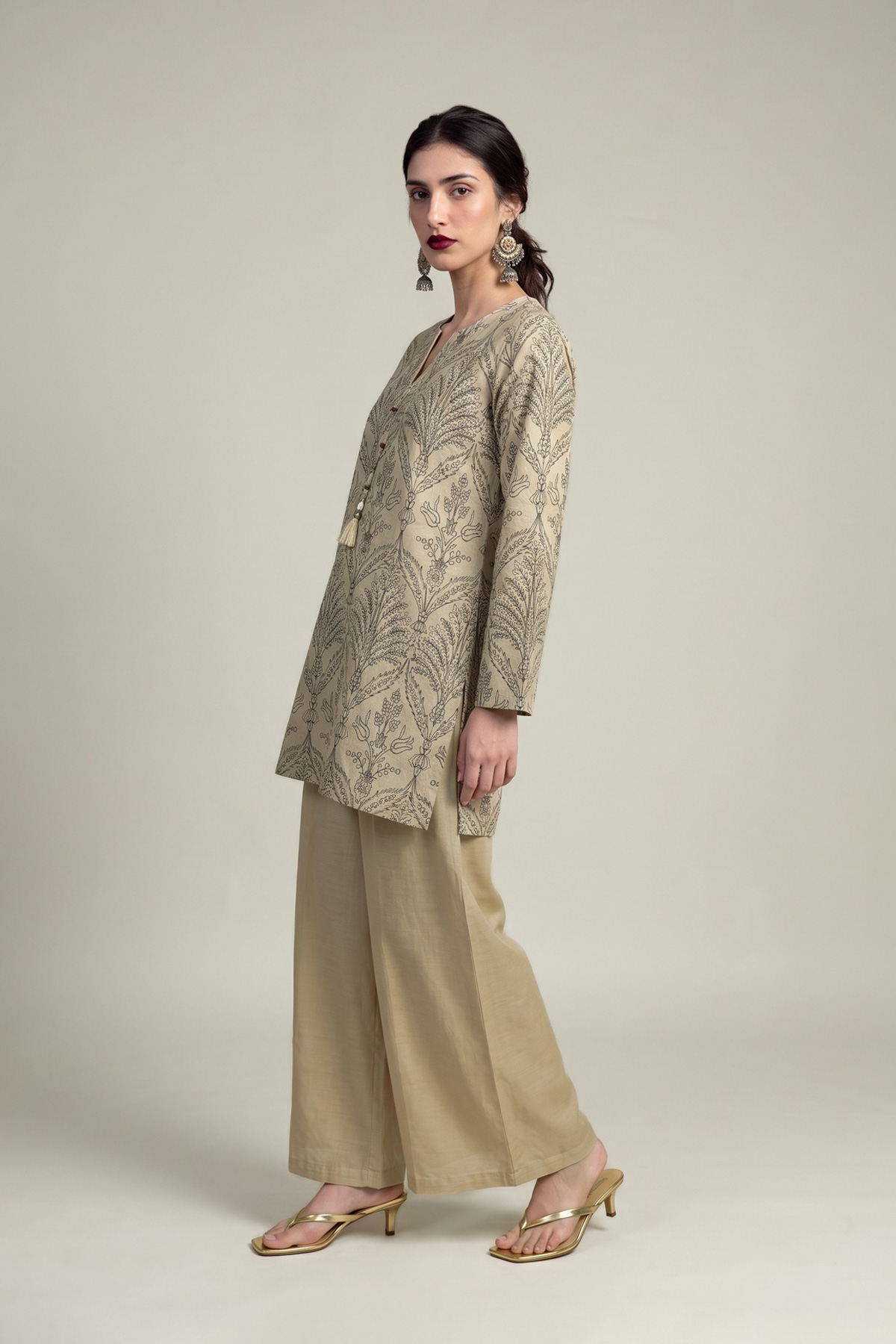 Embroidered Raw Silk Silk Solid Pants - 1-26-102-A-F-VG