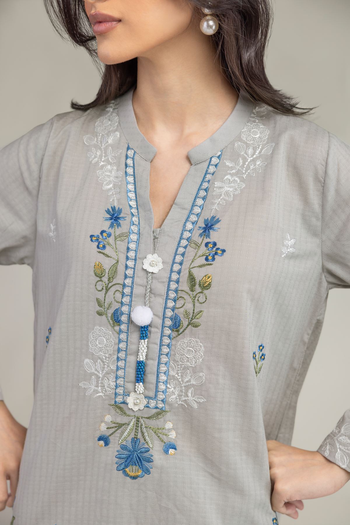 Embroidered Cotton Dobby Gray Cotton Kurta - 2-26-210-A-J1-VG