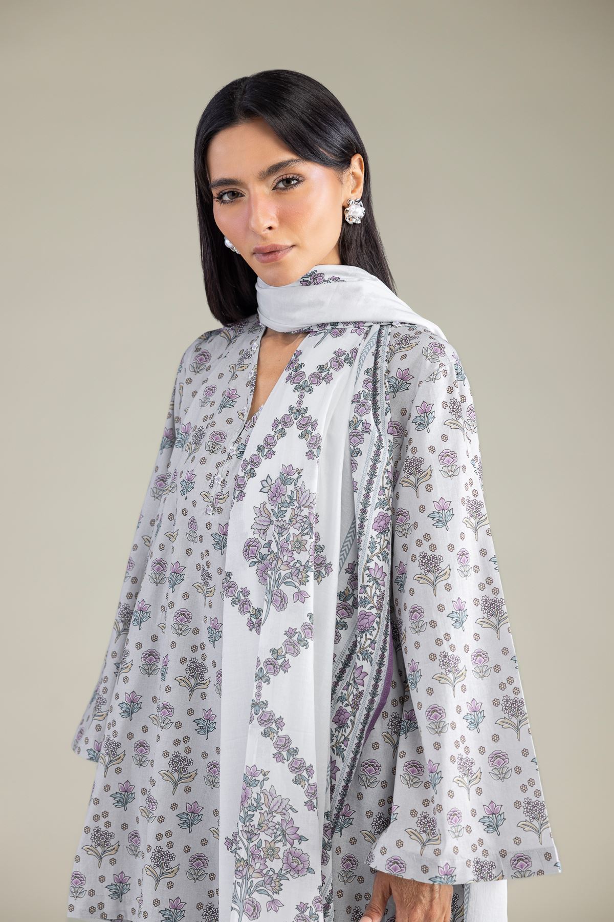 Printed Lawn Floral Lawn Dupatta - 2-26-308-A-G1-VG