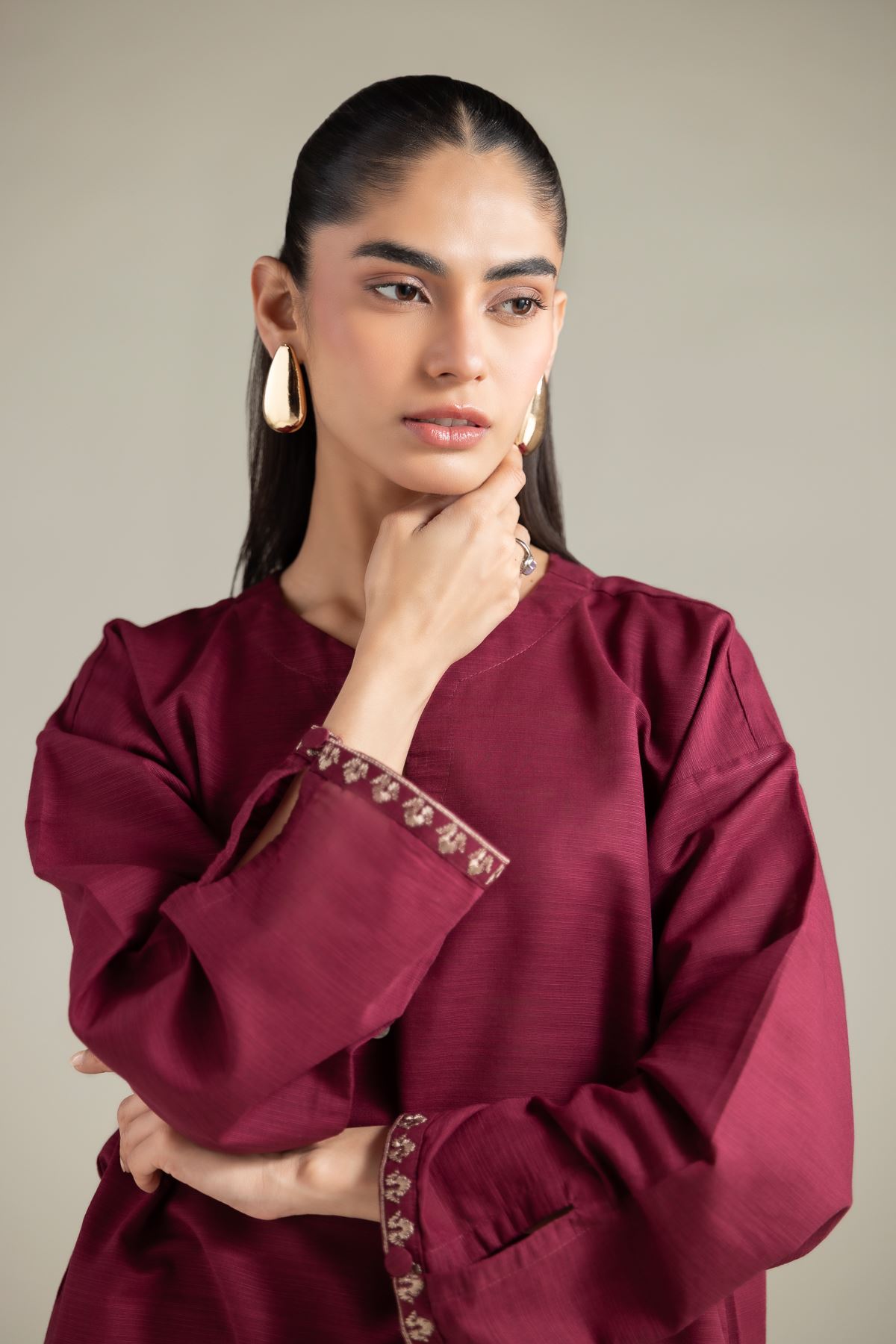 Embroidered Textured Cotton Kurta - 1-26-109-A-I-VG