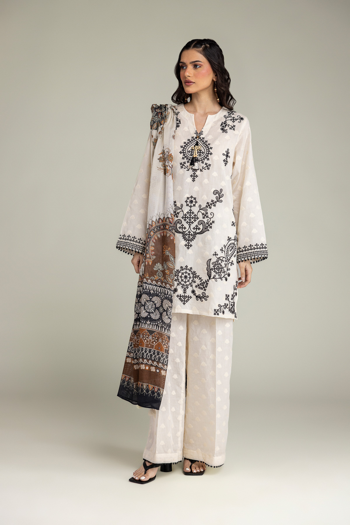 Embroidered Broshia Fabrics 3 Piece - 1-26-102-A-F-VG