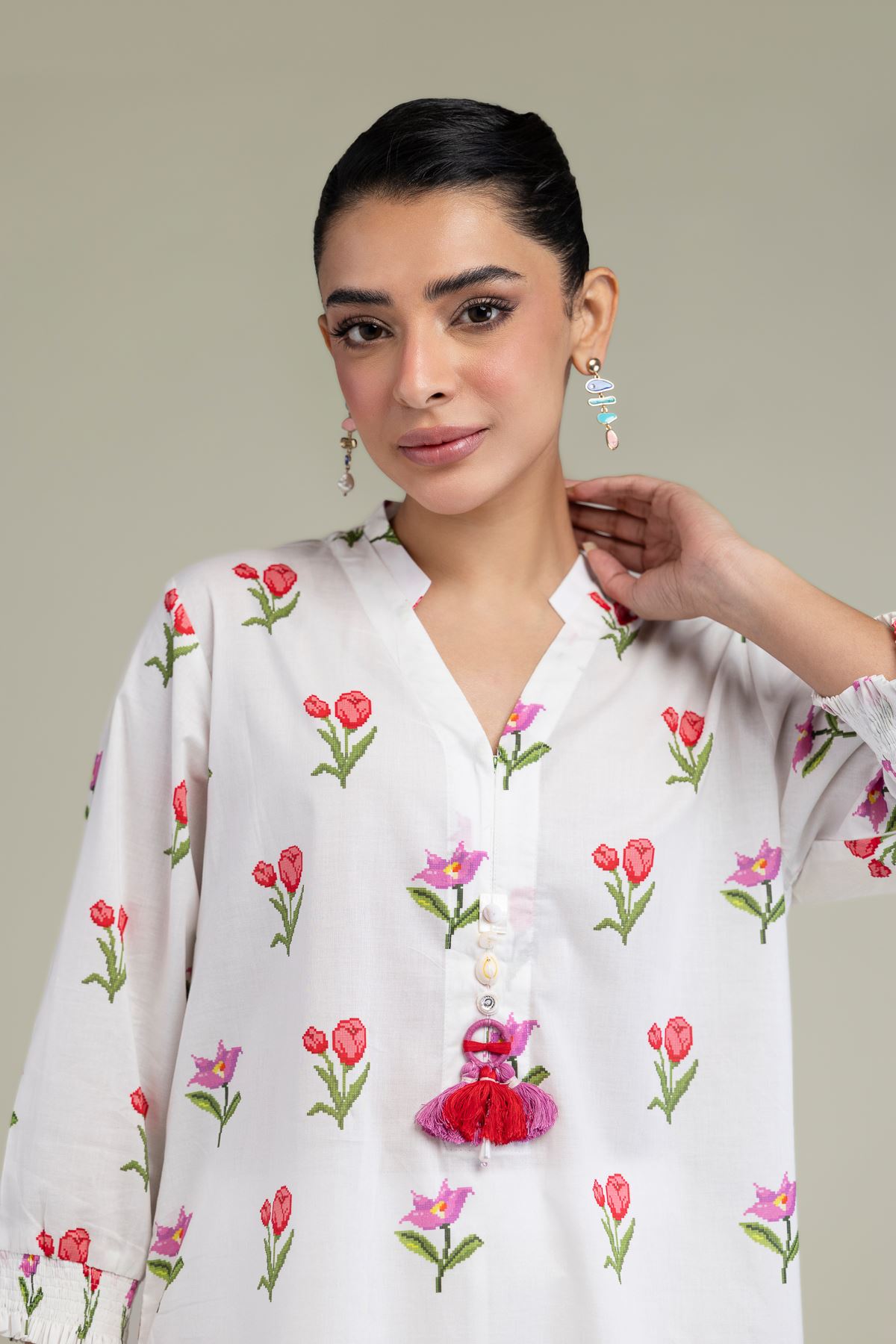 Printed Cambric White Cambric Kurta - 25-09-12E2-03TA-VG