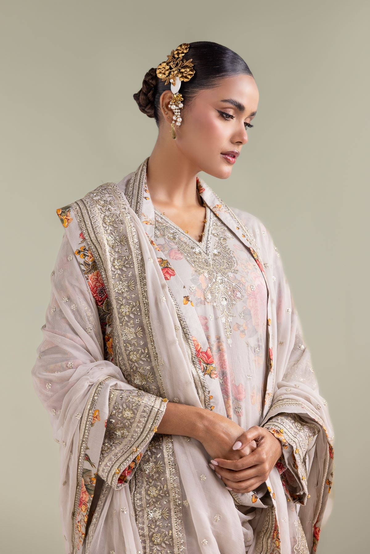 Embroidered Chiffon Floral Zari 3-piece - 5-26-103-F-F-VG