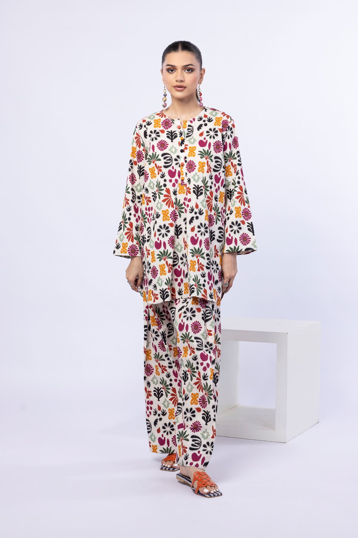 Printed Ripple Crinkle Kurta - 25-08-8E1-03TA-VG