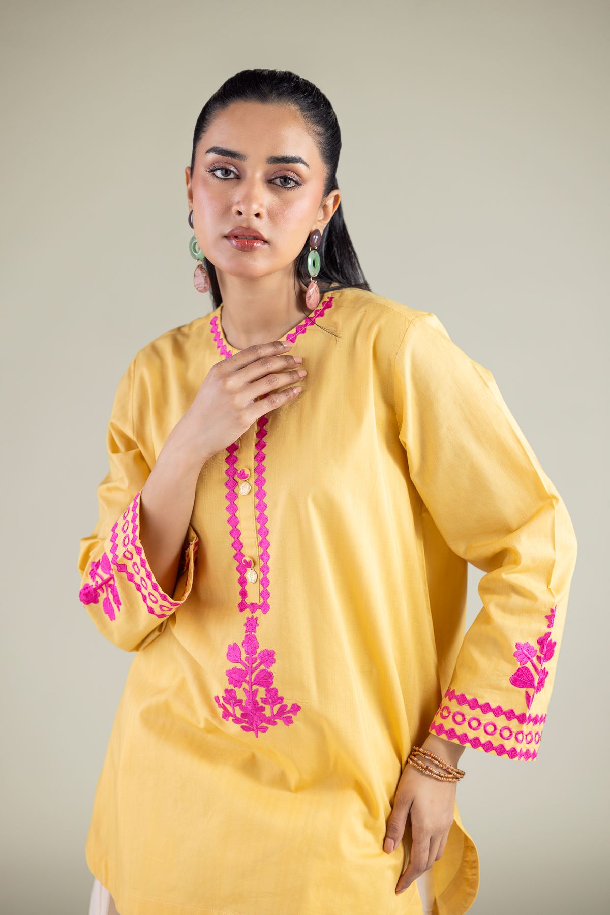 Embroidered Cotton Dobby Short Cotton Kurta - 1-26-147-A-H-VG