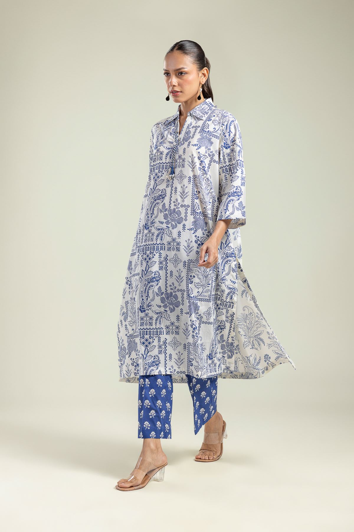 Printed Cambric Blue Floral Pants - 26-01-1E5-10TA-VG
