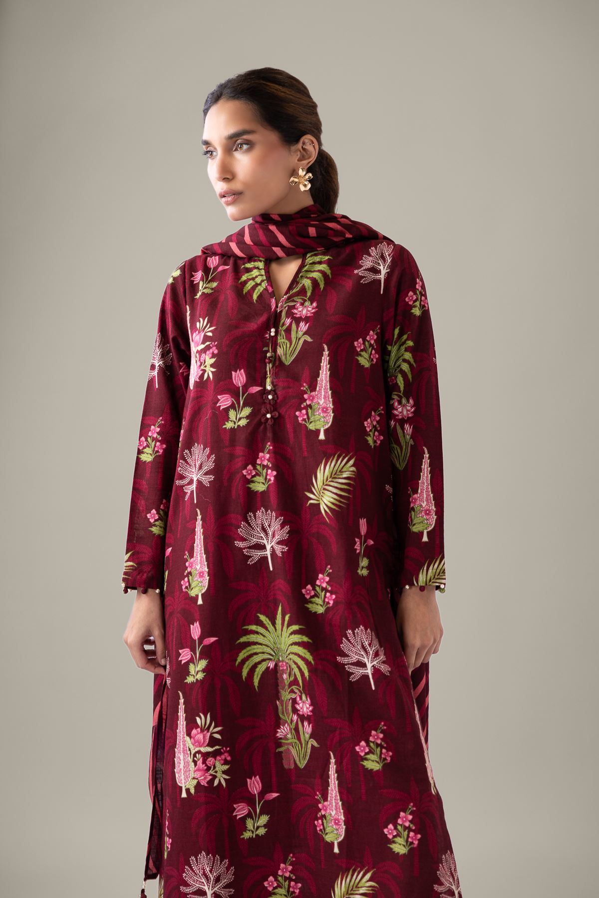 Printed Khaddar Kurta - 25-10-11E8-10TB-VG