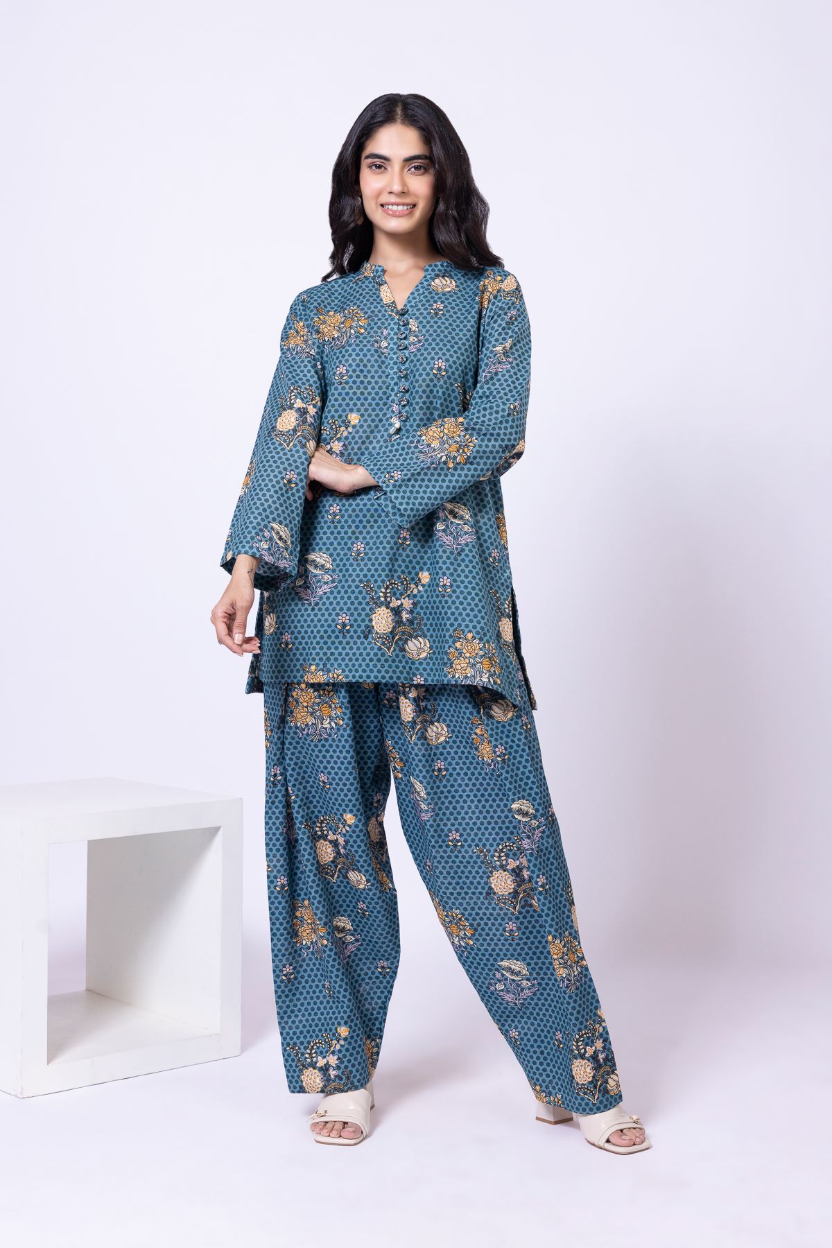 Printed Textured Cotton Kurta - 25-09-11E3-07TA-VG