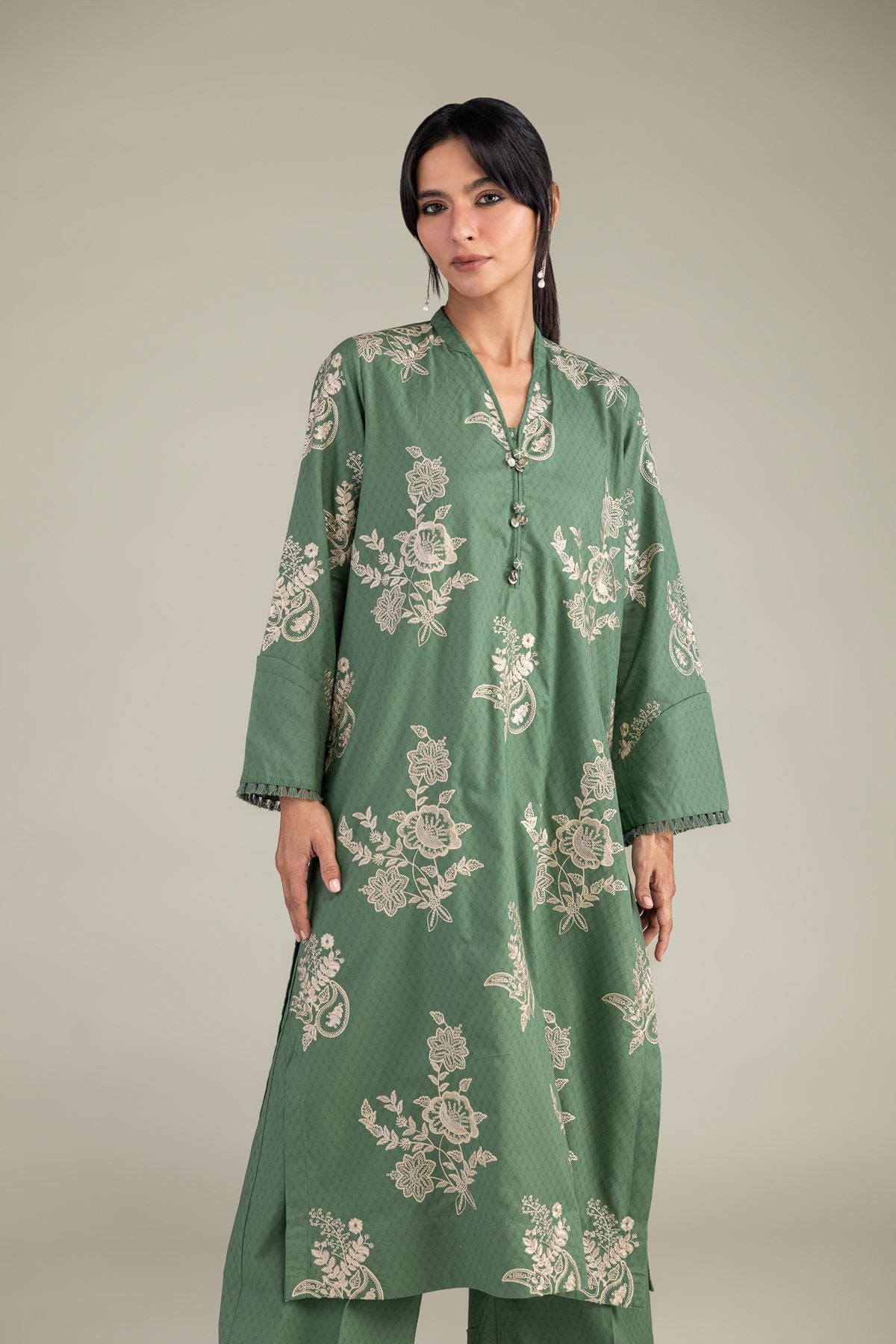 Embroidered Cotton Dobby Floral Cotton Kurta - 1-26-309-B-D1-VG