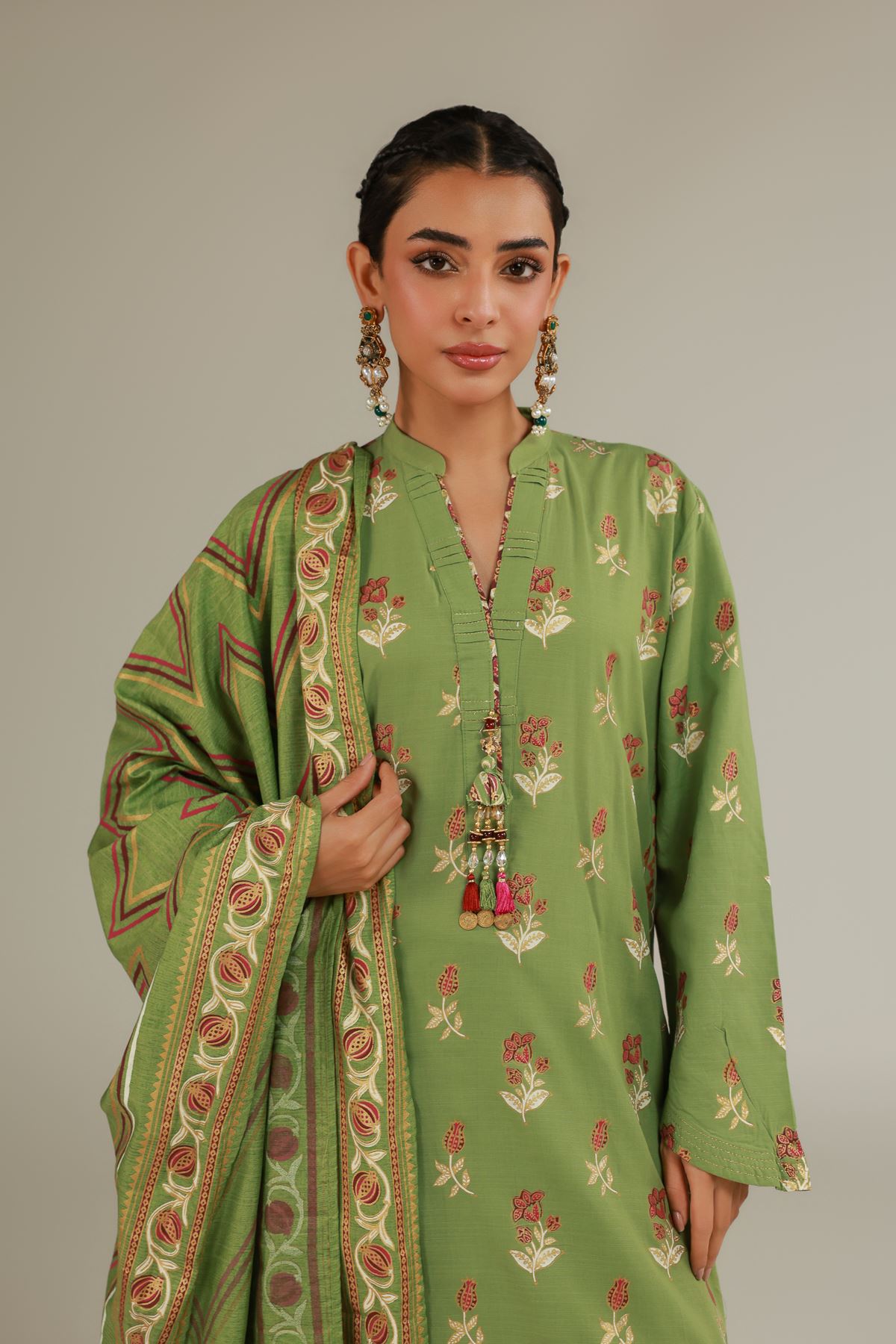 Raw Silk 3 Piece Co-ord Set - 25-12-12S4-09TA-VG
