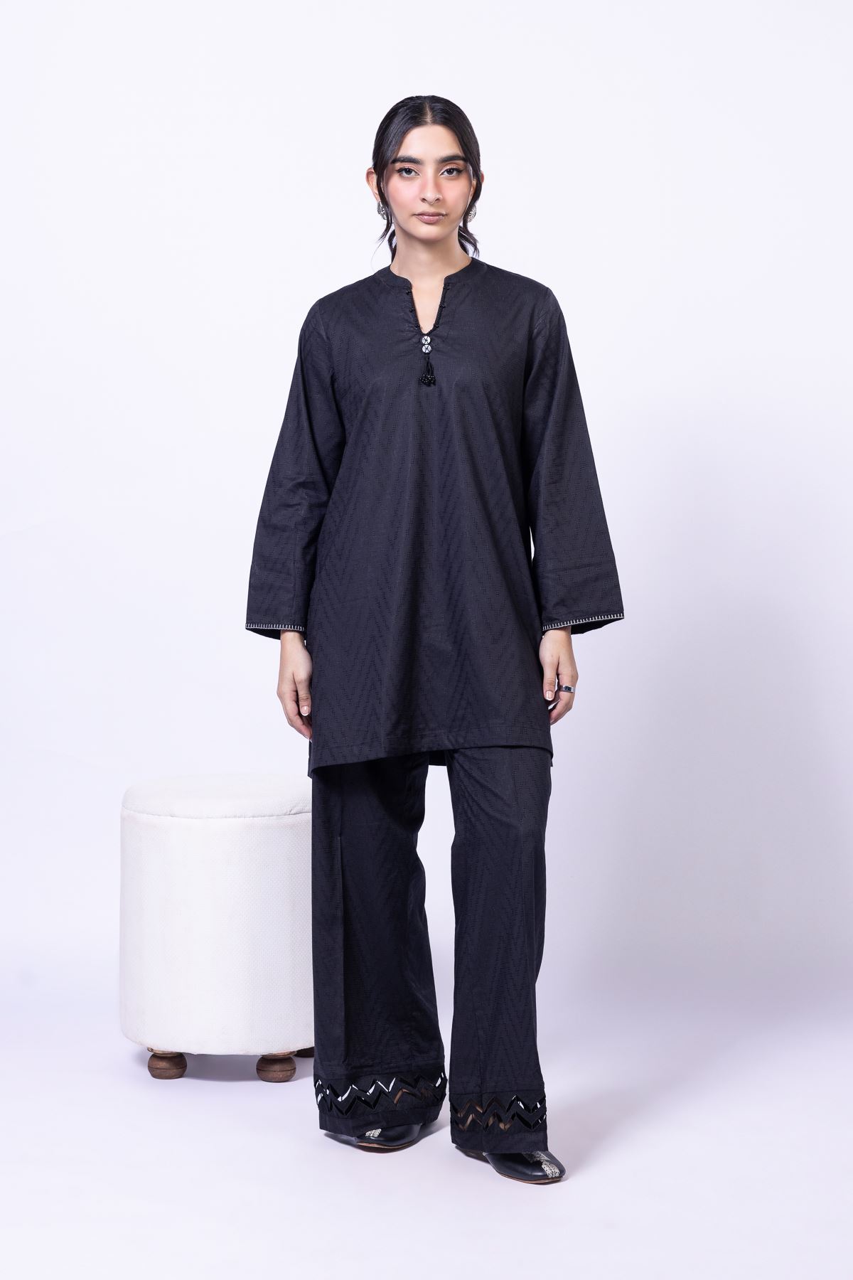 Dyed Jacquard Kurta - 25-09-9S1-07TB-VG