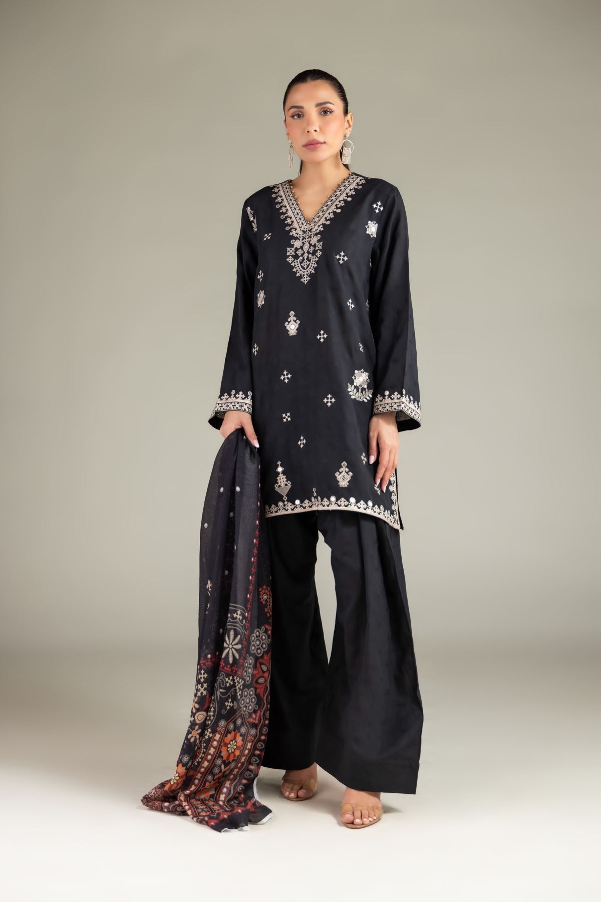Embroidered Broshia Tailored 3-Piece Set - 8-26-216-B-D1-VG