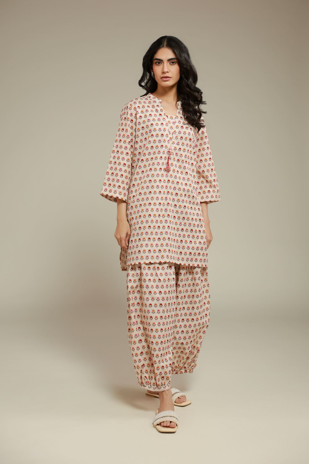 Printed Textured Cotton Floral Tapered Shalwar - 1-26-105-A-A-VG