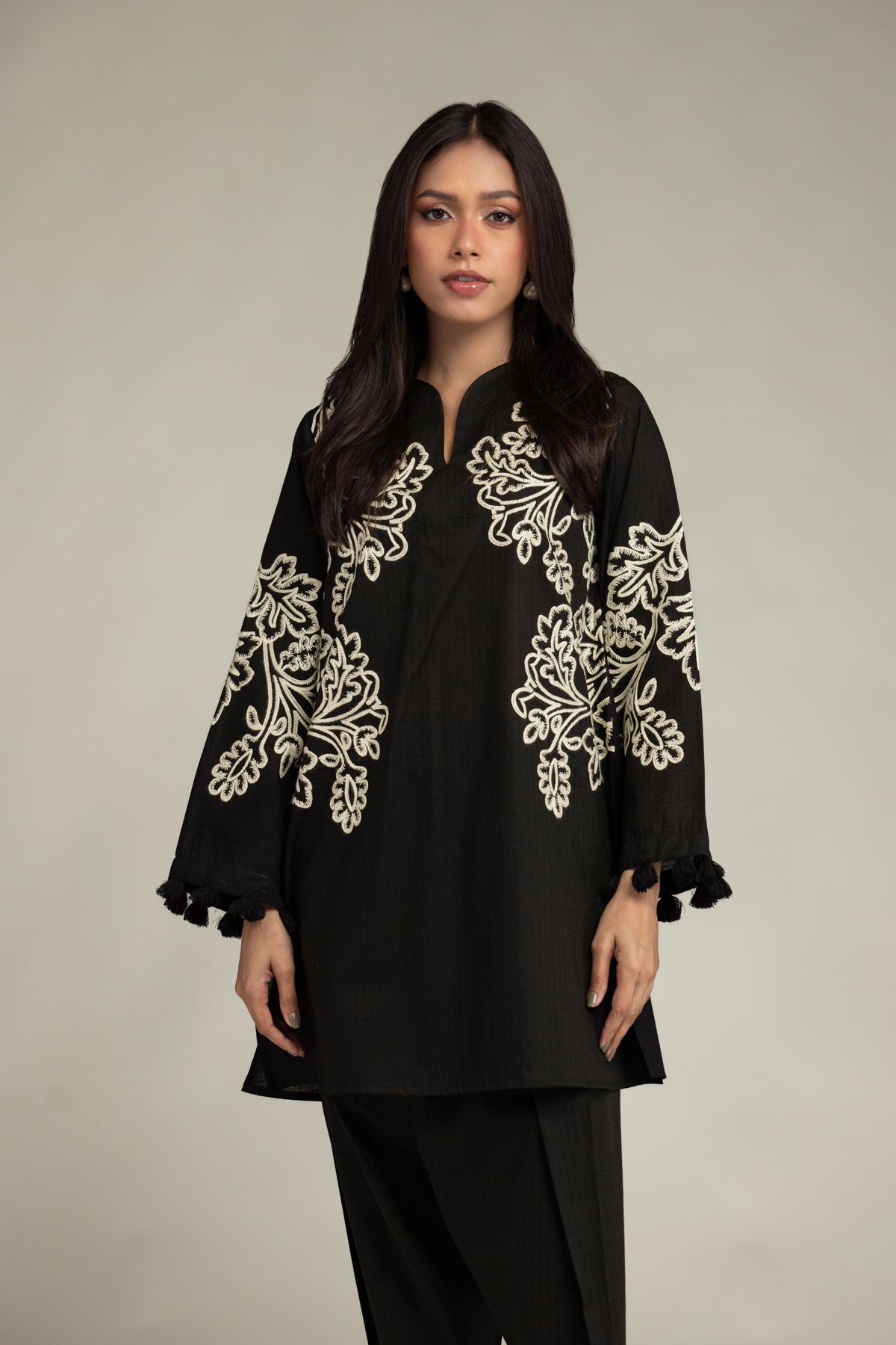 Embroidered Cotton Dobby Black Cotton Kurta - 2-26-210-A-C1-VG