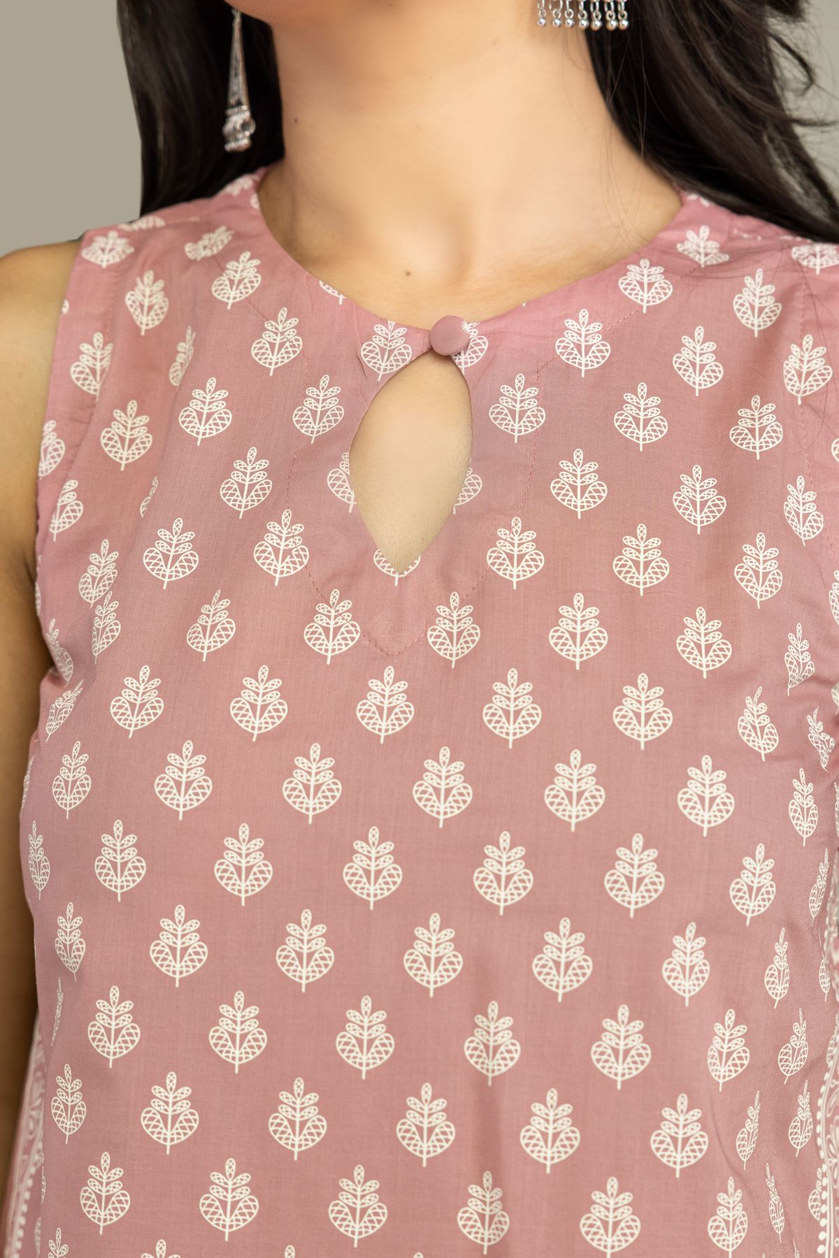 Printed Cambric Sleeveless Cambric Kurta - 2-26-308-A-G1-VG
