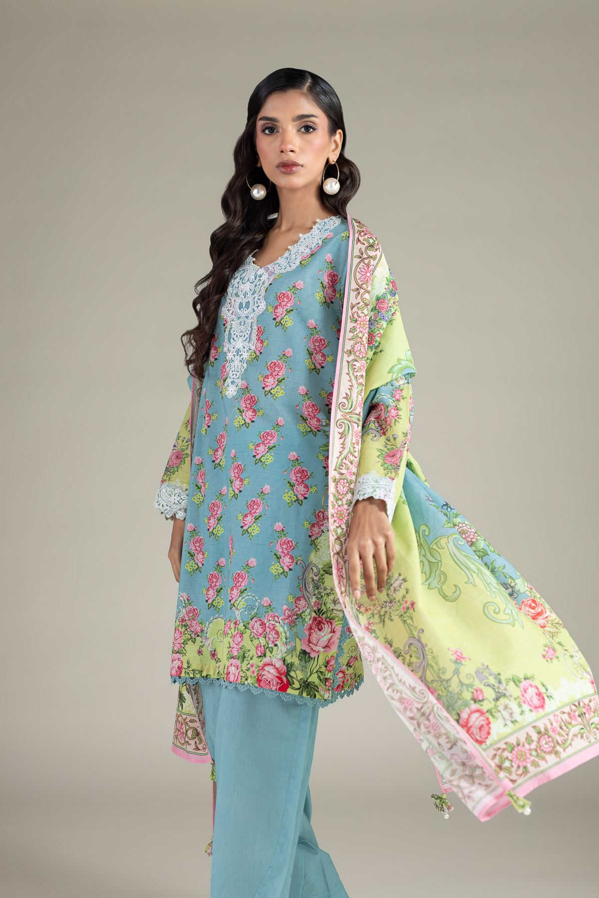 Embroidered Cambric Tailored 3 Piece - T-A22-26-109FA1-VG