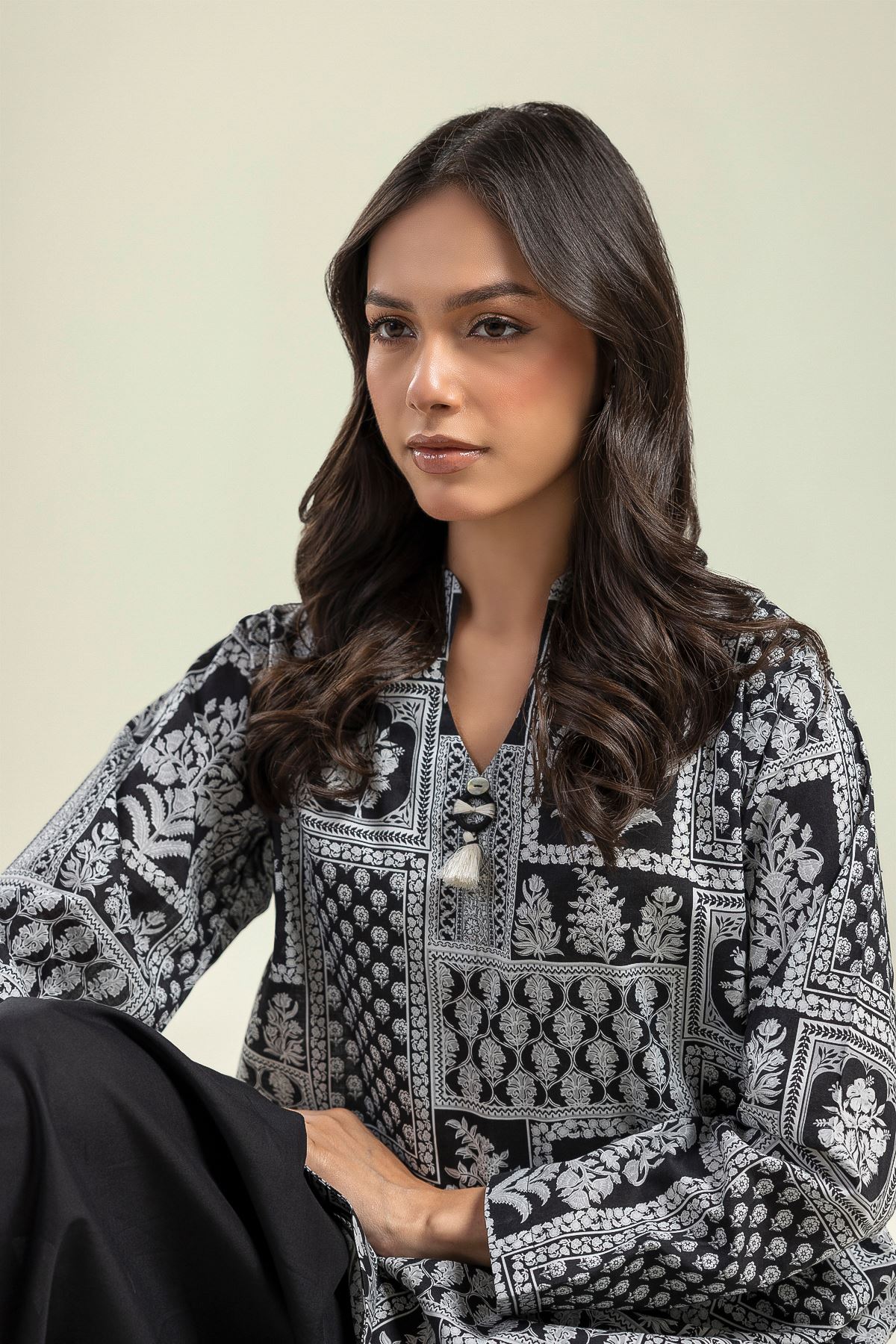 Printed Cambric Black Floral Kurta - 1-26-208-A-H2-VG