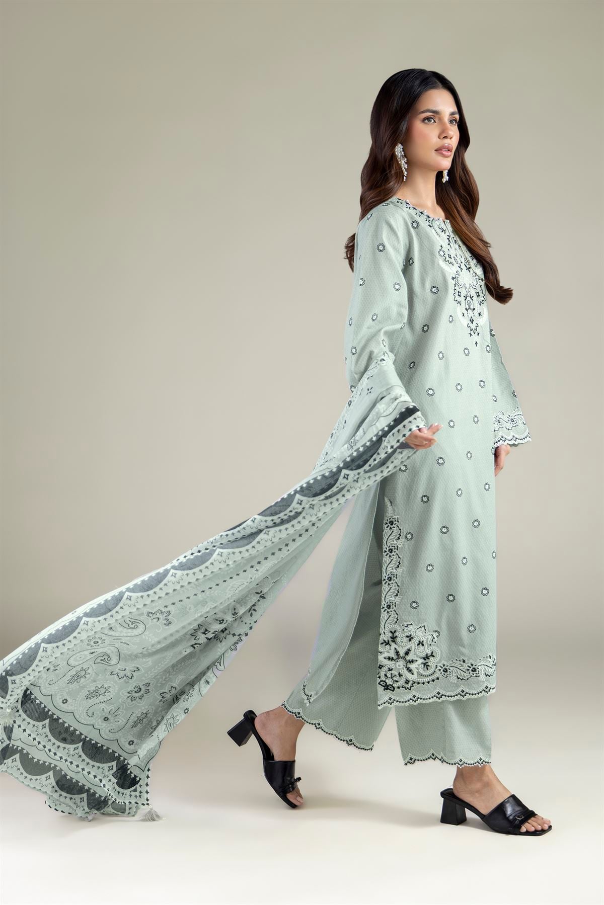 Embroidered Cotton Dobby 3-Piece Tailored Set - 1-26-102-A-F-VG
