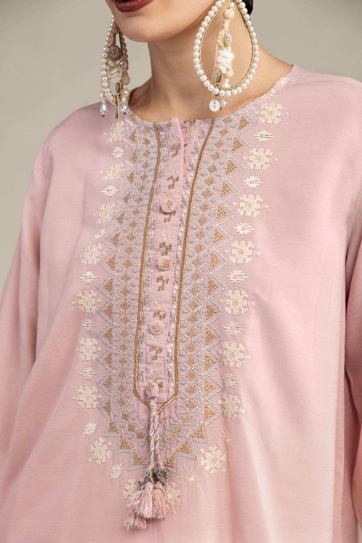 Embroidered Raw Silk Short Silk Kurta - 2-26-212-A-C1-VG