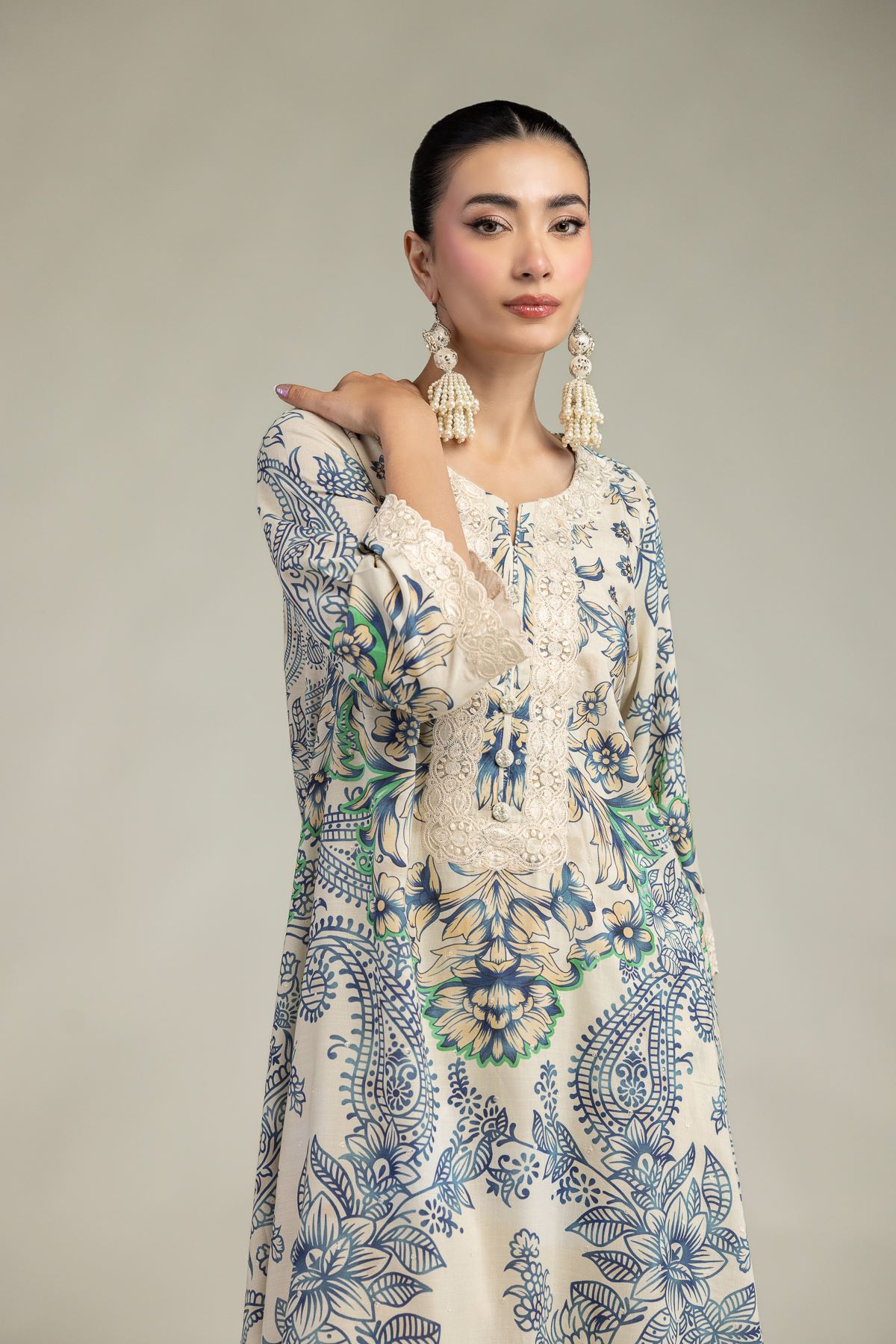 Embroidered Raw Silk Floral Round-Neck Kurta - 2-26-207-A-C1-VG