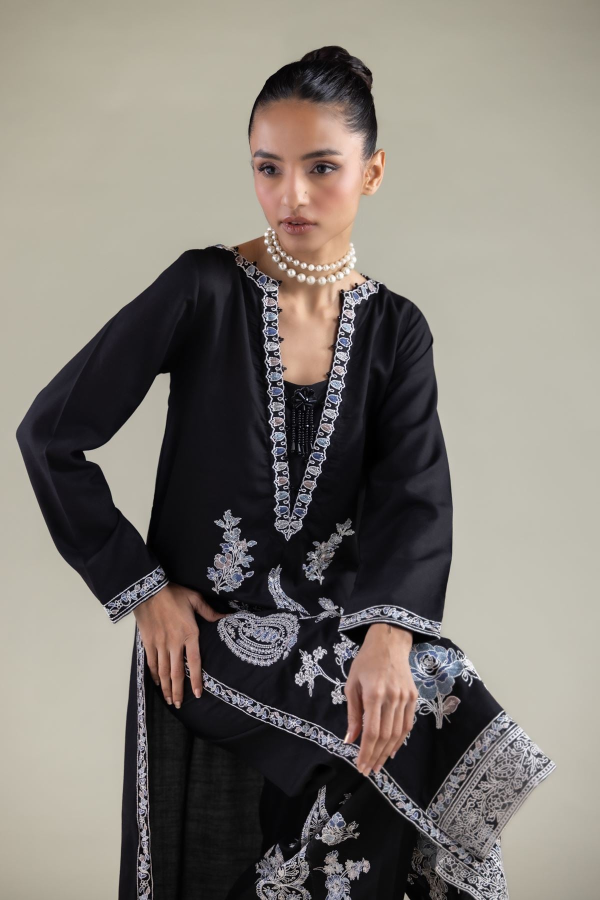 Embroidered Raw Silk Kurta - 2-26-105-A-D-VG