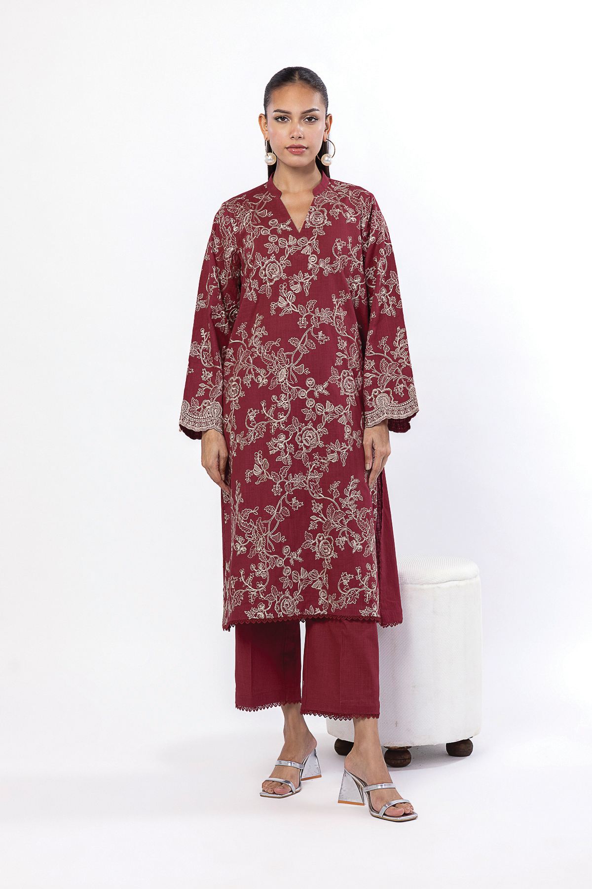 Embroidered Crosshatch Fabrics 2 Piece | Top and Bottom - KW33B-VG
