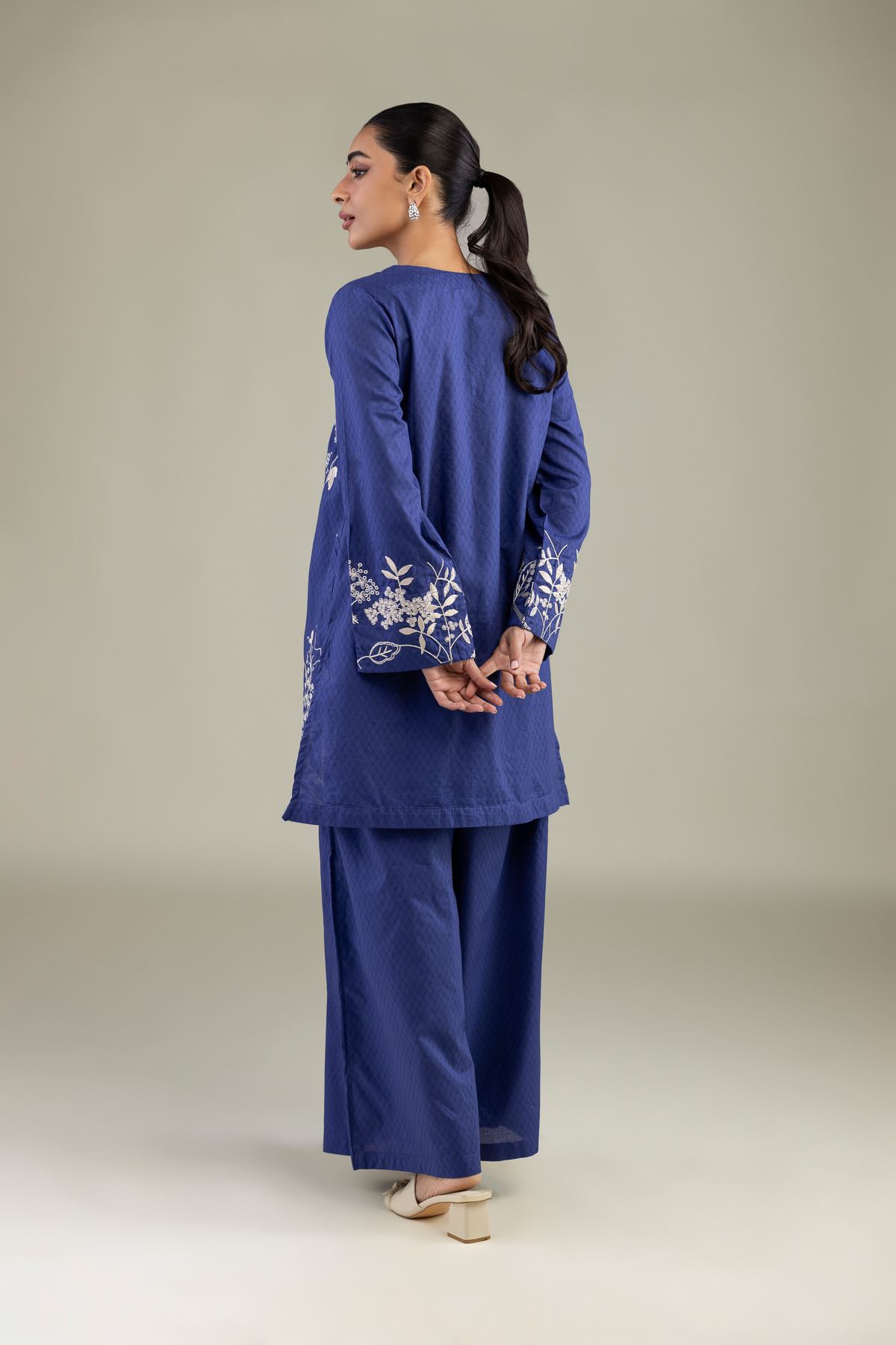 Embroidered Cotton Dobby Cotton Navy Kurta - 1-26-229-B-F1-VG