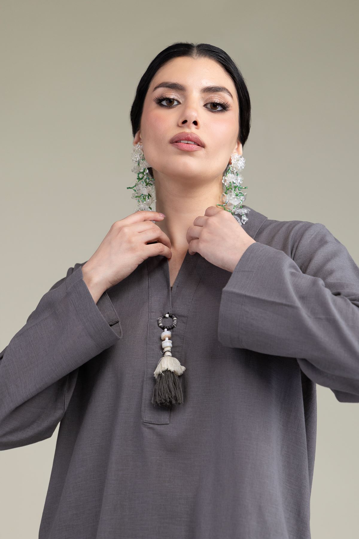 Dyed Blended Linen Solid Linen Kurta - 1-26-238-A-E1-VG