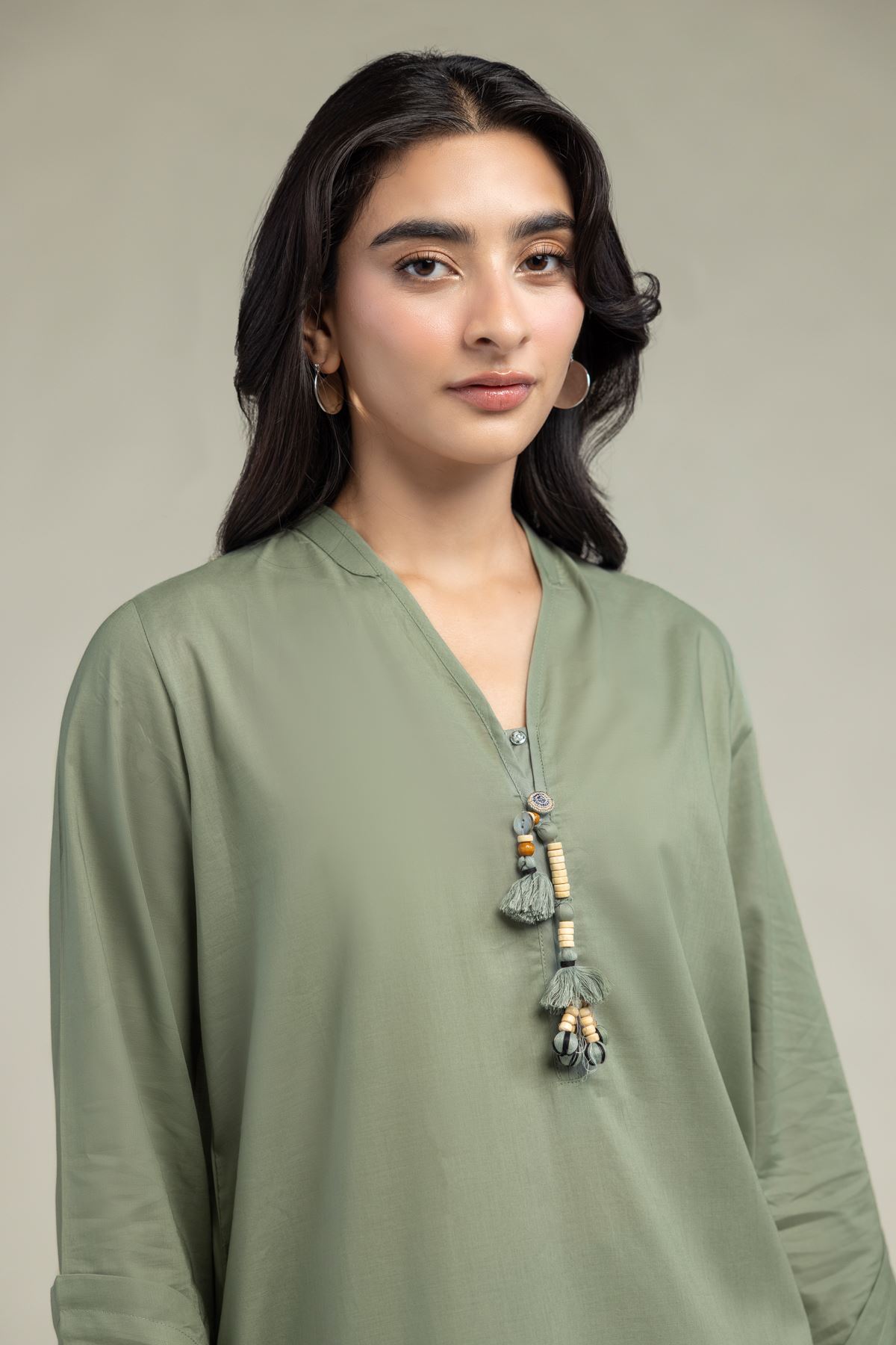 Cambric Long V-Neck Kurta - 1-26-301-B-I1-VG