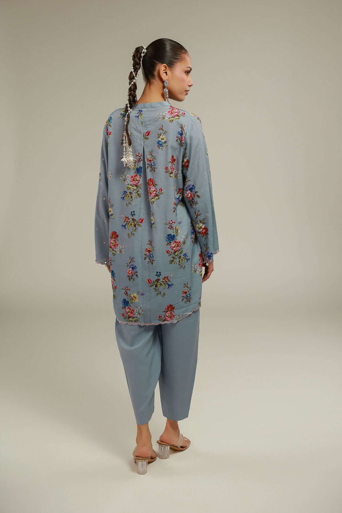 Embroidered Raw Silk Floral Lace Kurta - 1-26-108-A-F-VG