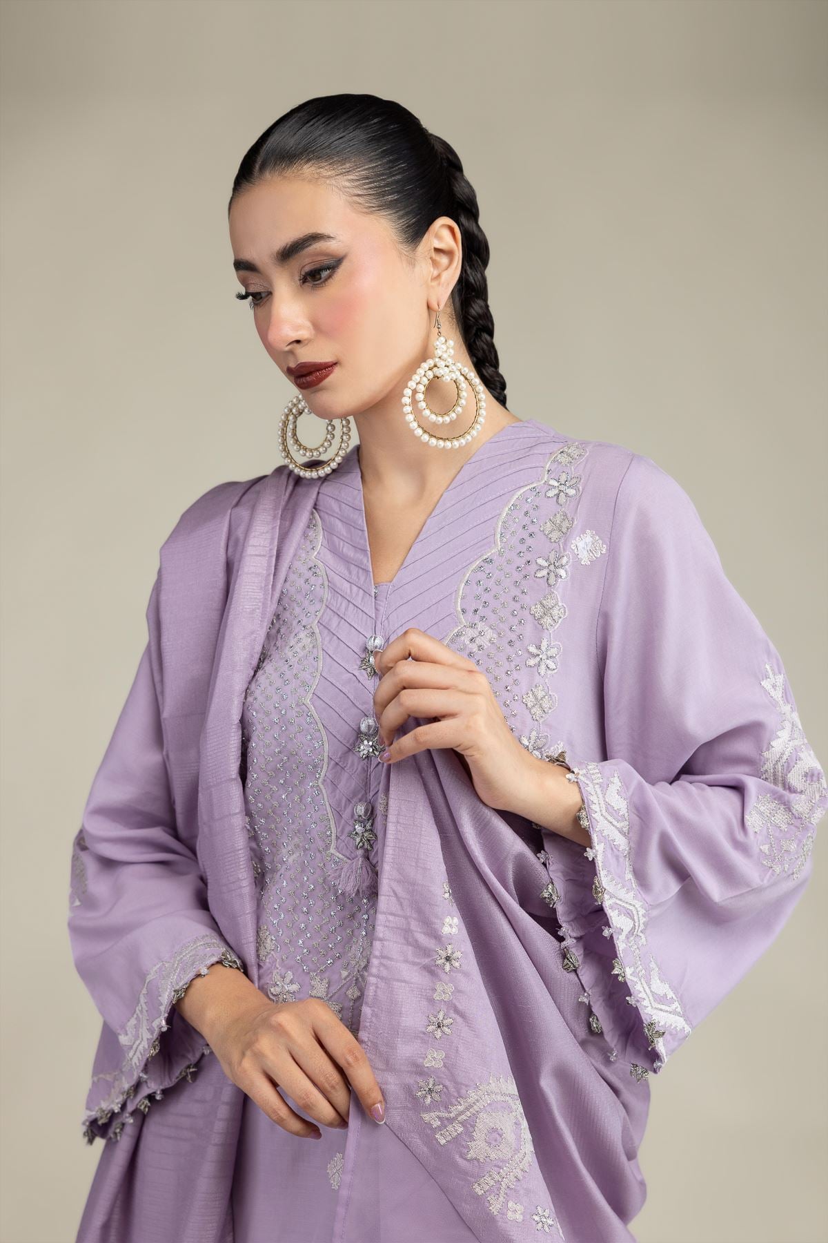 Embroidered Polyester Silk Silk Lavender Dupatta - 2-26-207-A-A1-VG