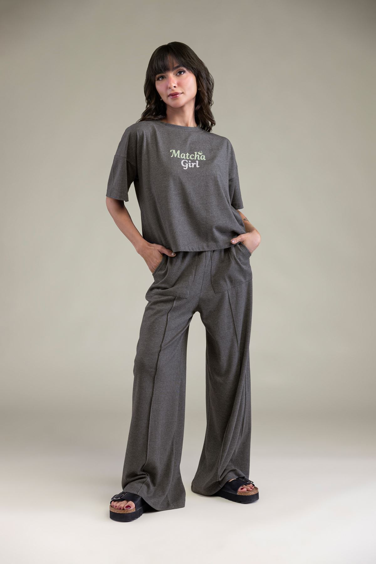 Embroidered Lycra Jersey Gray Round-Neck T-Shirt - 3-26-204-A-H1-VG