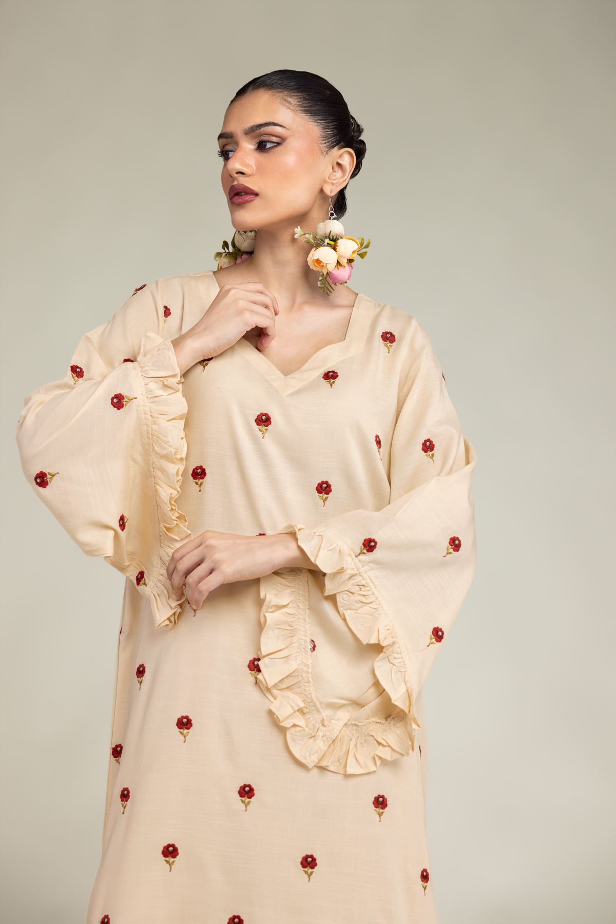 Embroidered Raw Silk Floral Silk Kurta - T-A33-26-210FJ1-VG