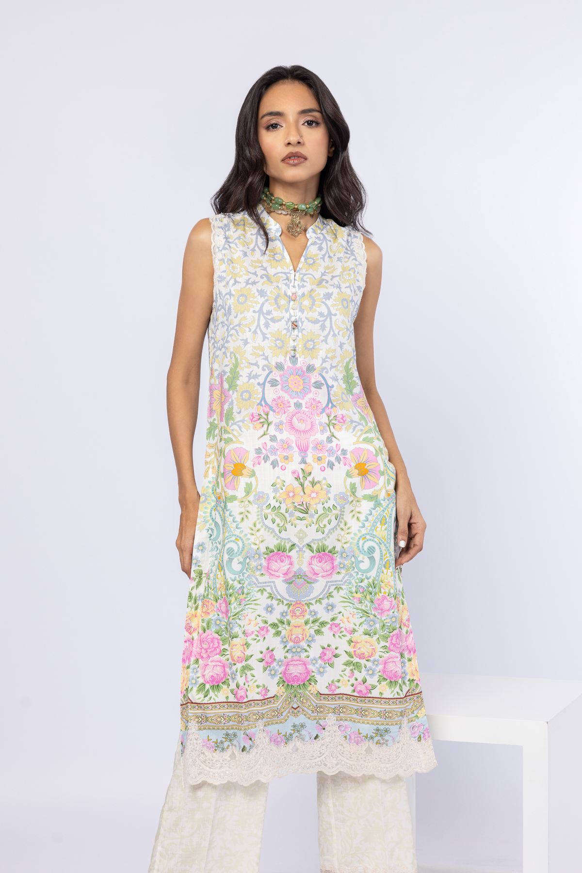 Embroidered Crosshatch Raw Silk Kurta - 25-10-10S4-02TB-VG