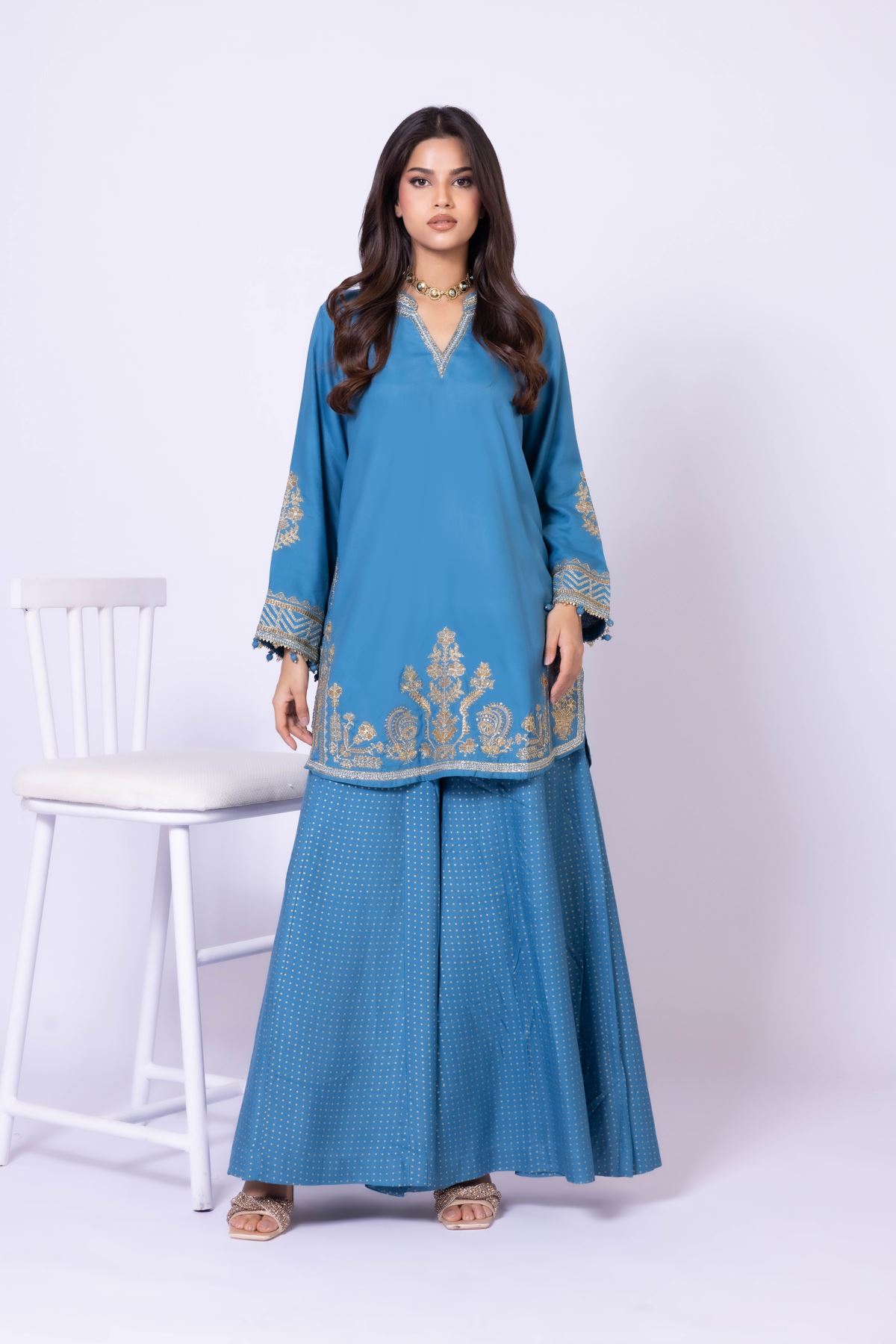 Embroidered Raw Silk Kurta - 25-10-10S4-02TA-VG