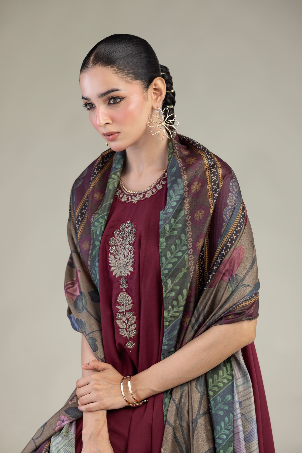 Printed Polyester Silk Silk Floral Dupatta - 2-26-203-A-E1-VG