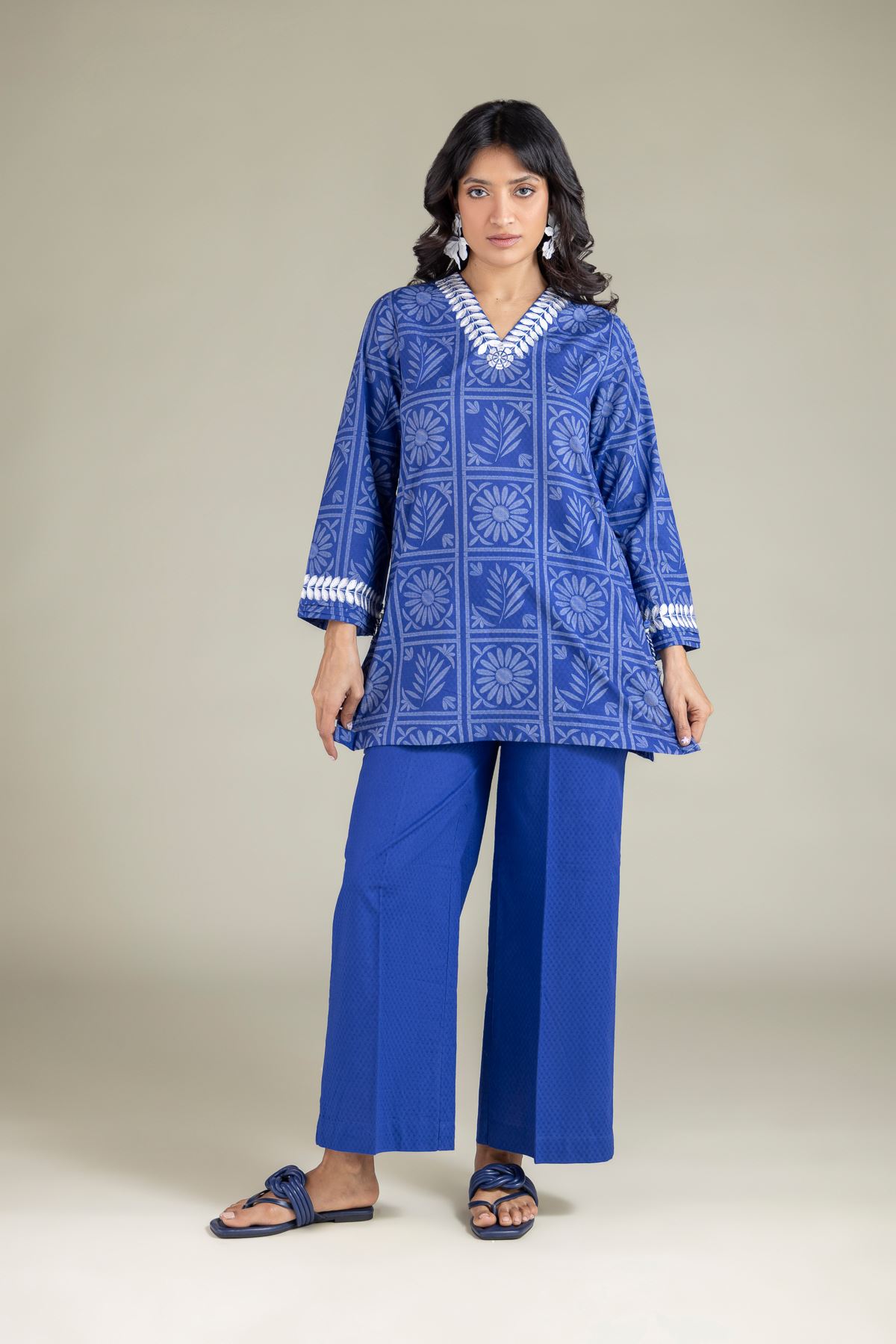 Embroidered Cotton Dobby Pants - 1-26-115-A-B-VG