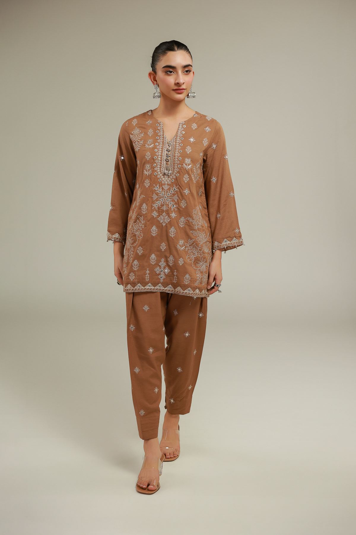 Embroidered Raw Silk Geometric Threadwork Kurta - 2-26-102-A-A-VG