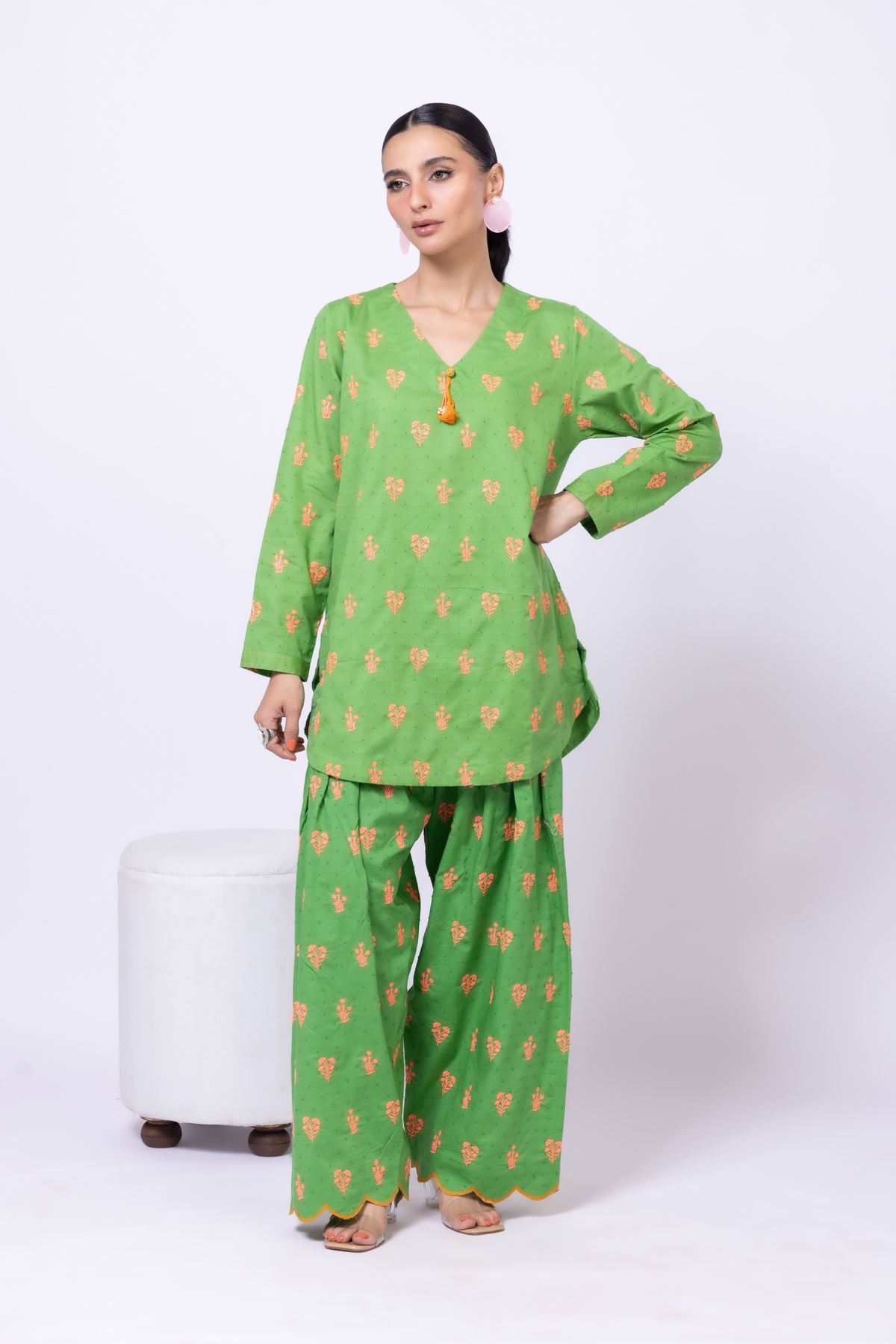 Embroidered Cross Slub Broshia Kurta - 1001898804