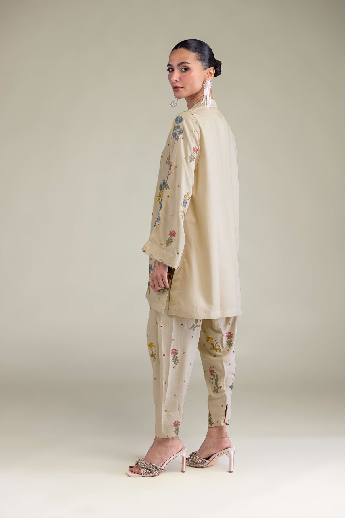Embroidered Raw Silk Short Silk Kurta - 2-26-206-A-E1-VG