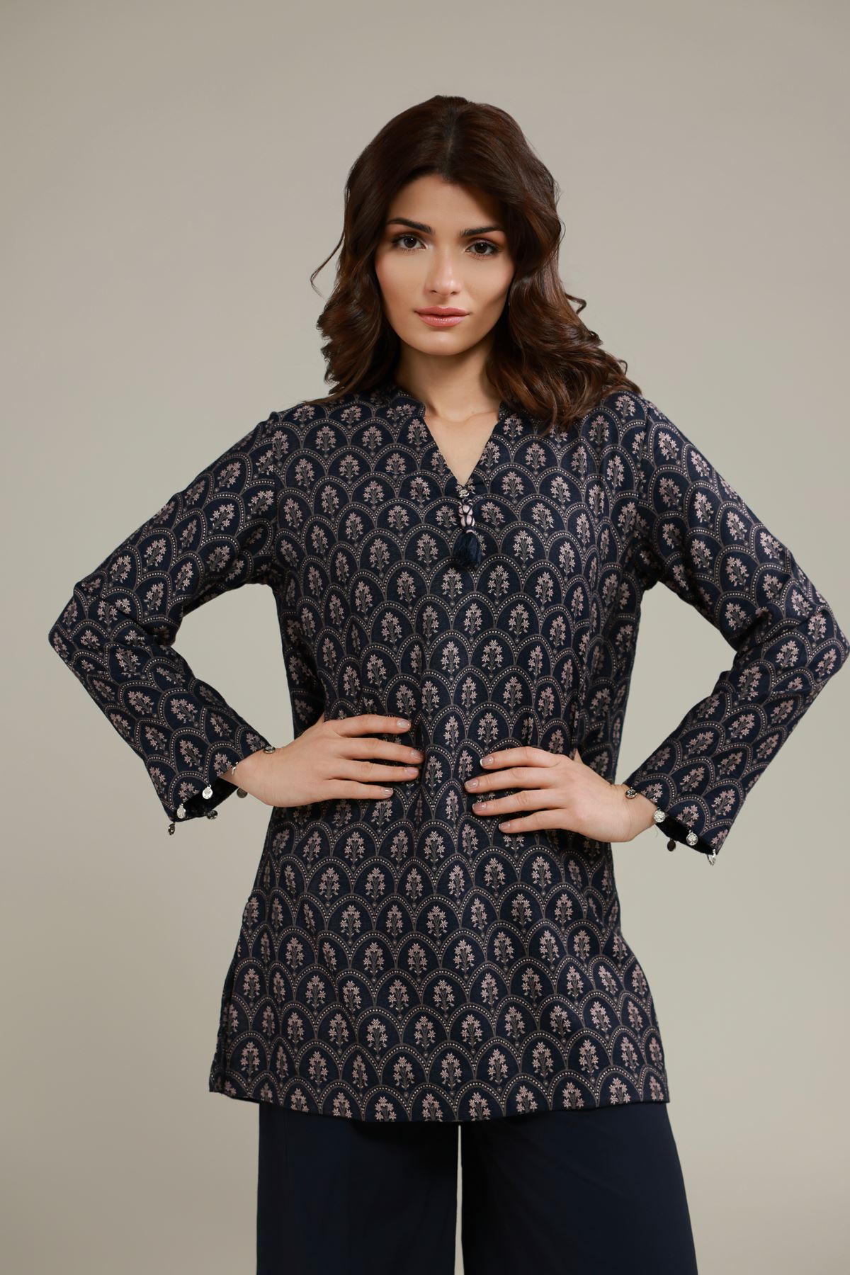 Dyed Jacquard Kurta - 25-07-7E8-11TA-VG