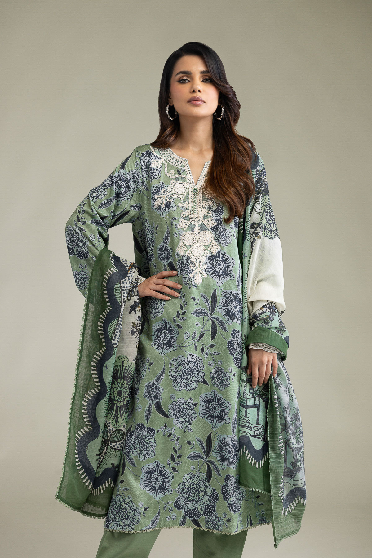 Embroidered Lawn Fabrics 3 Piece - 1-26-102-A-F-VG