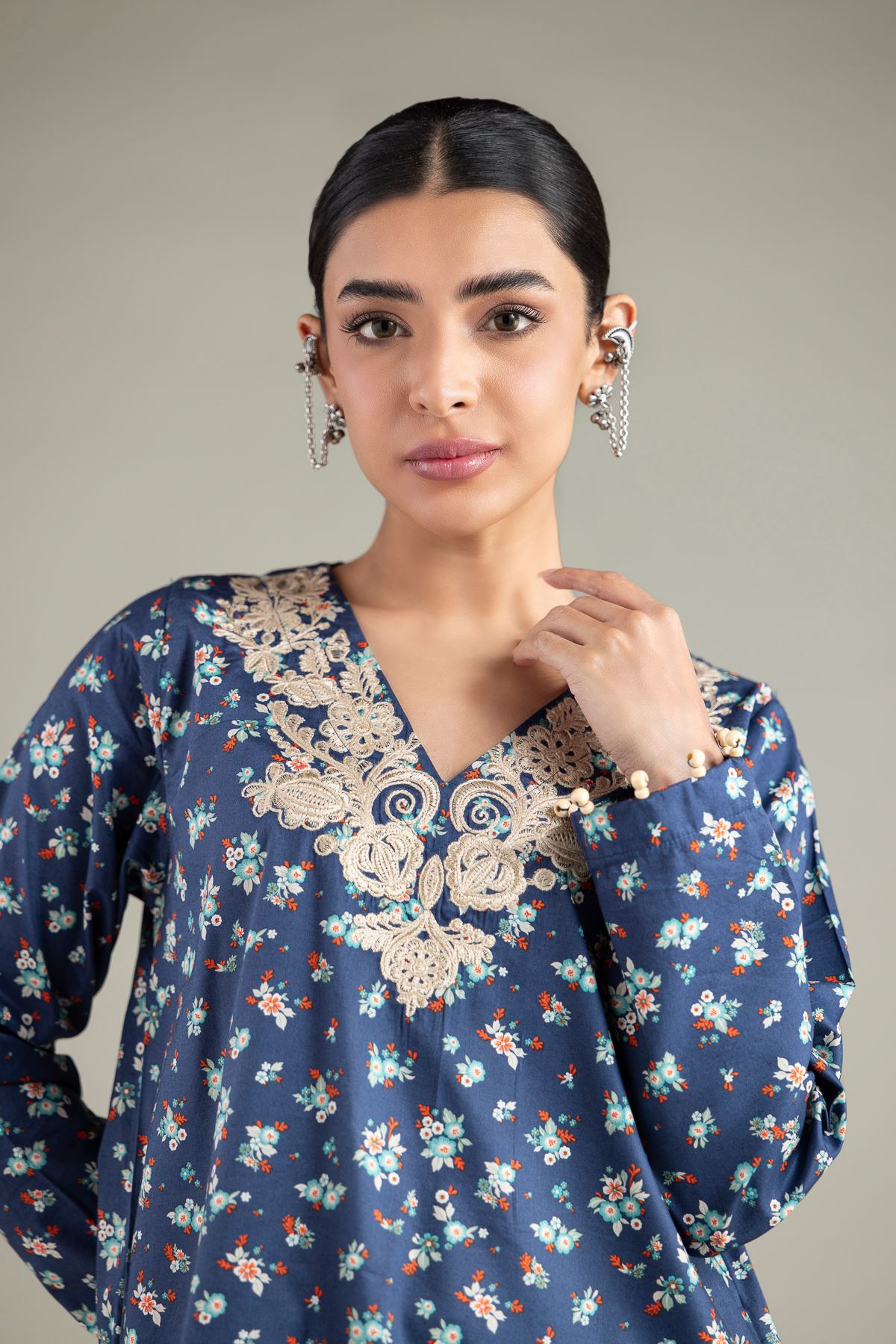 Embroidered Cotton Viscose Kurta - 1-26-113-A-B-VG