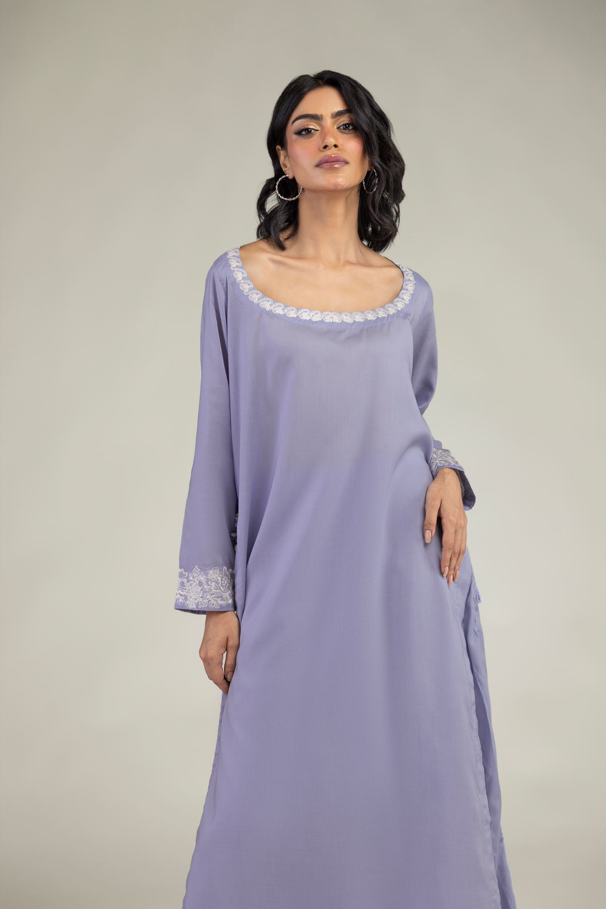 Embroidered Lyocell Long Lavendar Kurta - 1-26-240-A-J1-VG