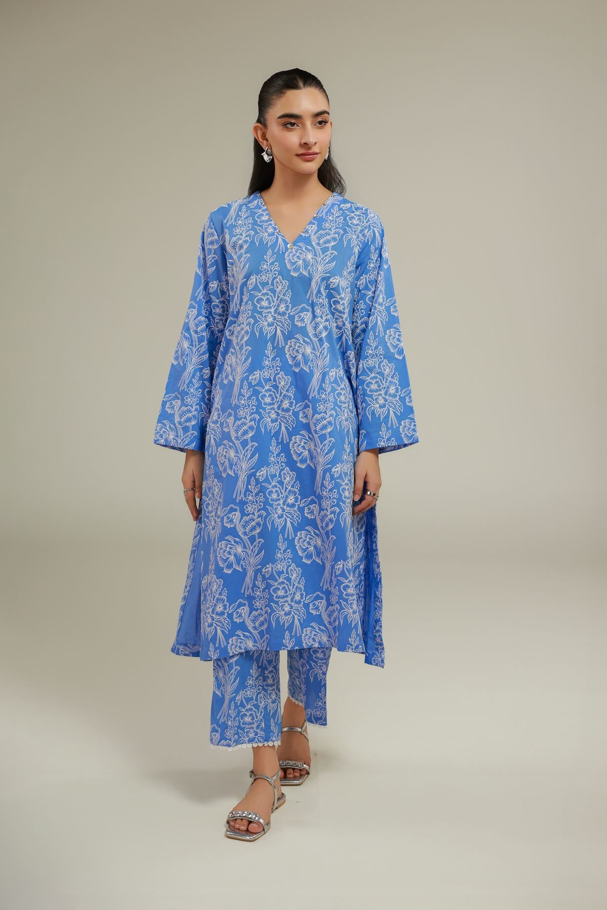 Cambric Blue Floral Pants - 1-26-133-A-F-VG