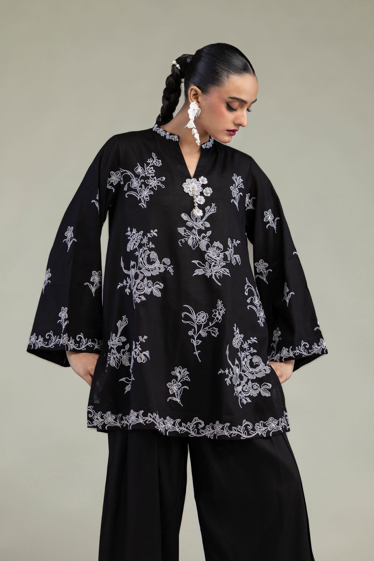 Embroidered Raw Silk Black Silk Kurta - 2-26-304-C-D1-VG