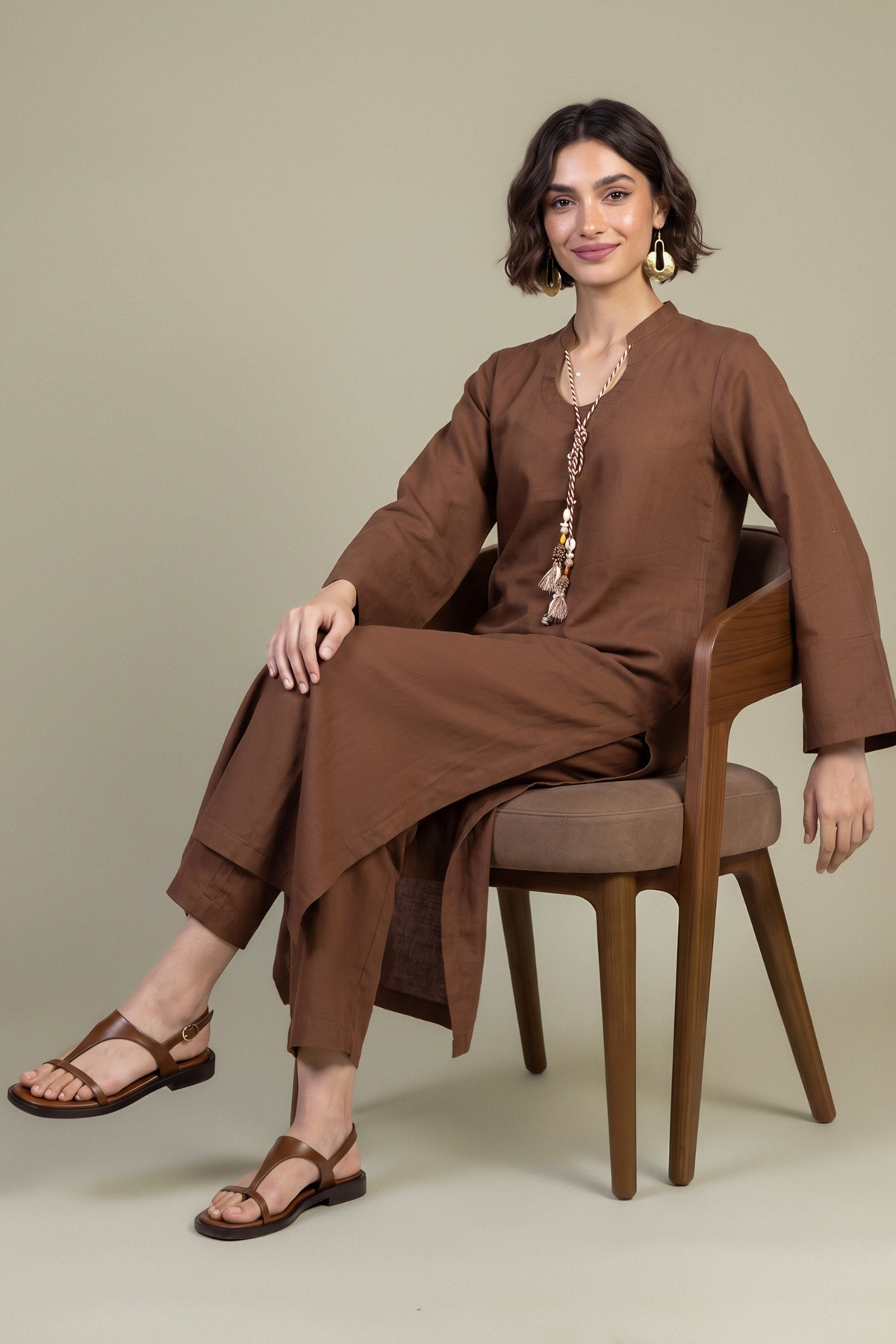 Dyed Poplin Brown Solid Kurta - 1-26-431-A-I1-VG