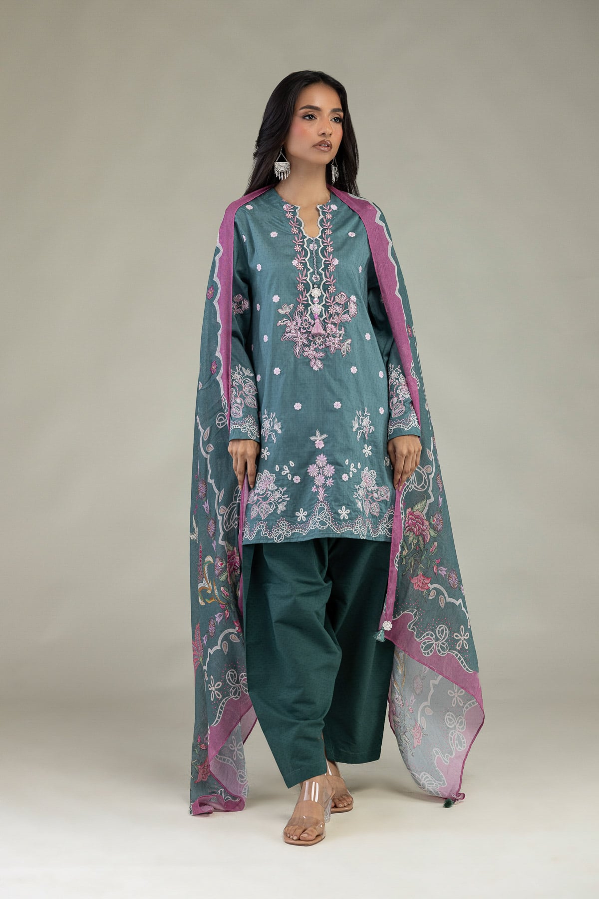 Embroidered Cotton Dobby 3 Piece Tailored - 1-26-102-A-F-VG