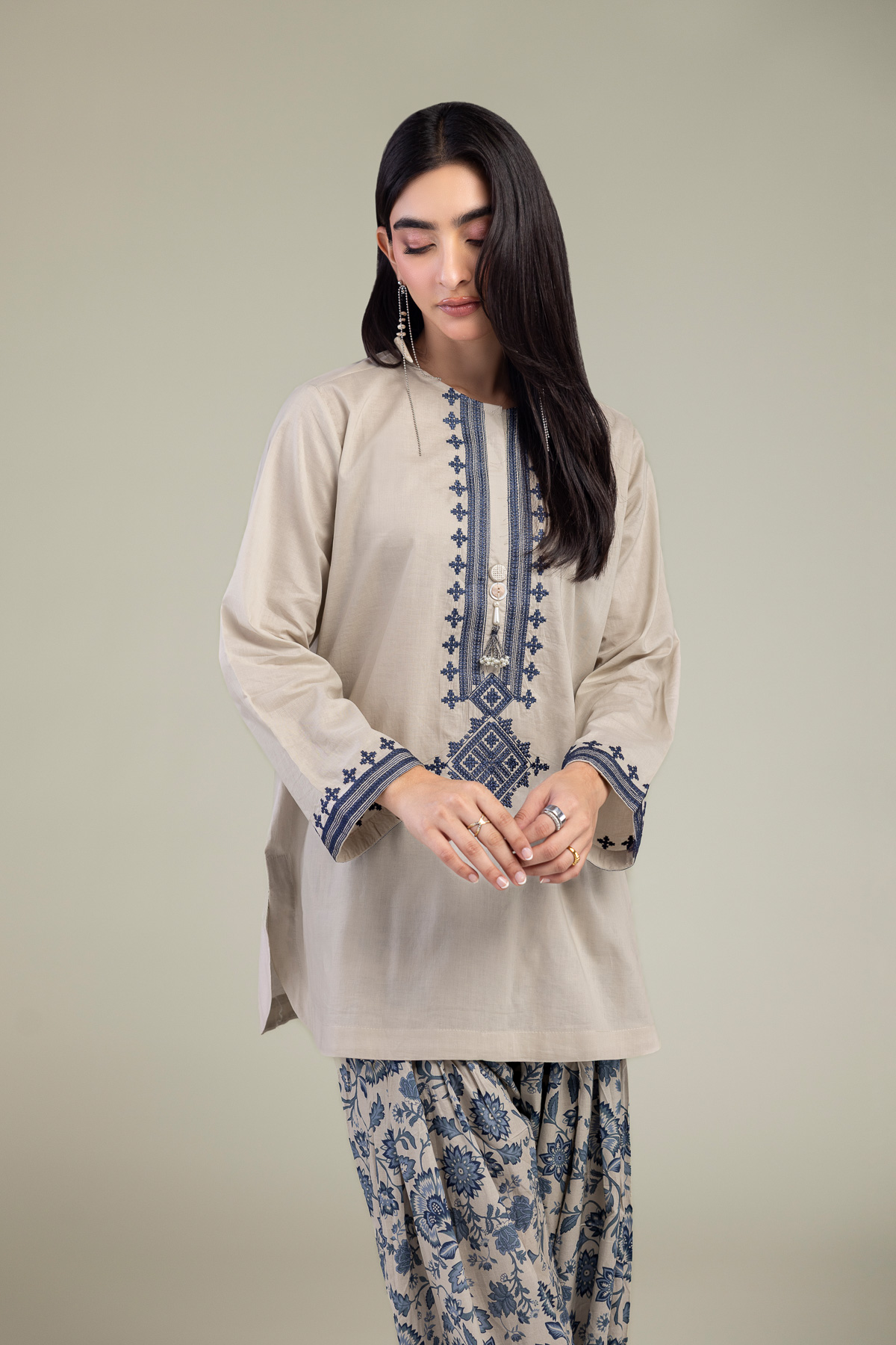 Embroidered Cambric Beige Short Kurta - A22-26-214FH1-VG