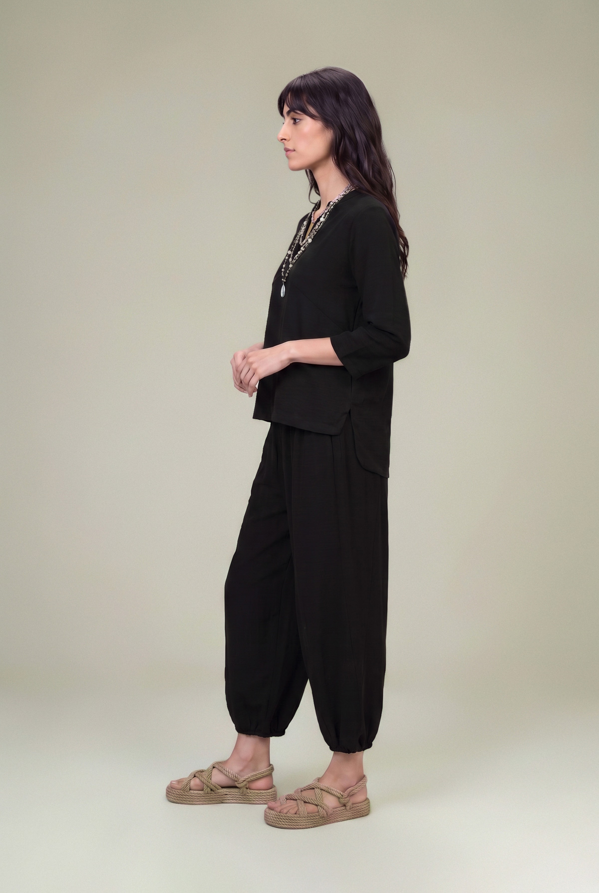 Dyed Textured Georgette Solid Black Trousers - 1-26-246-A-I1-VG